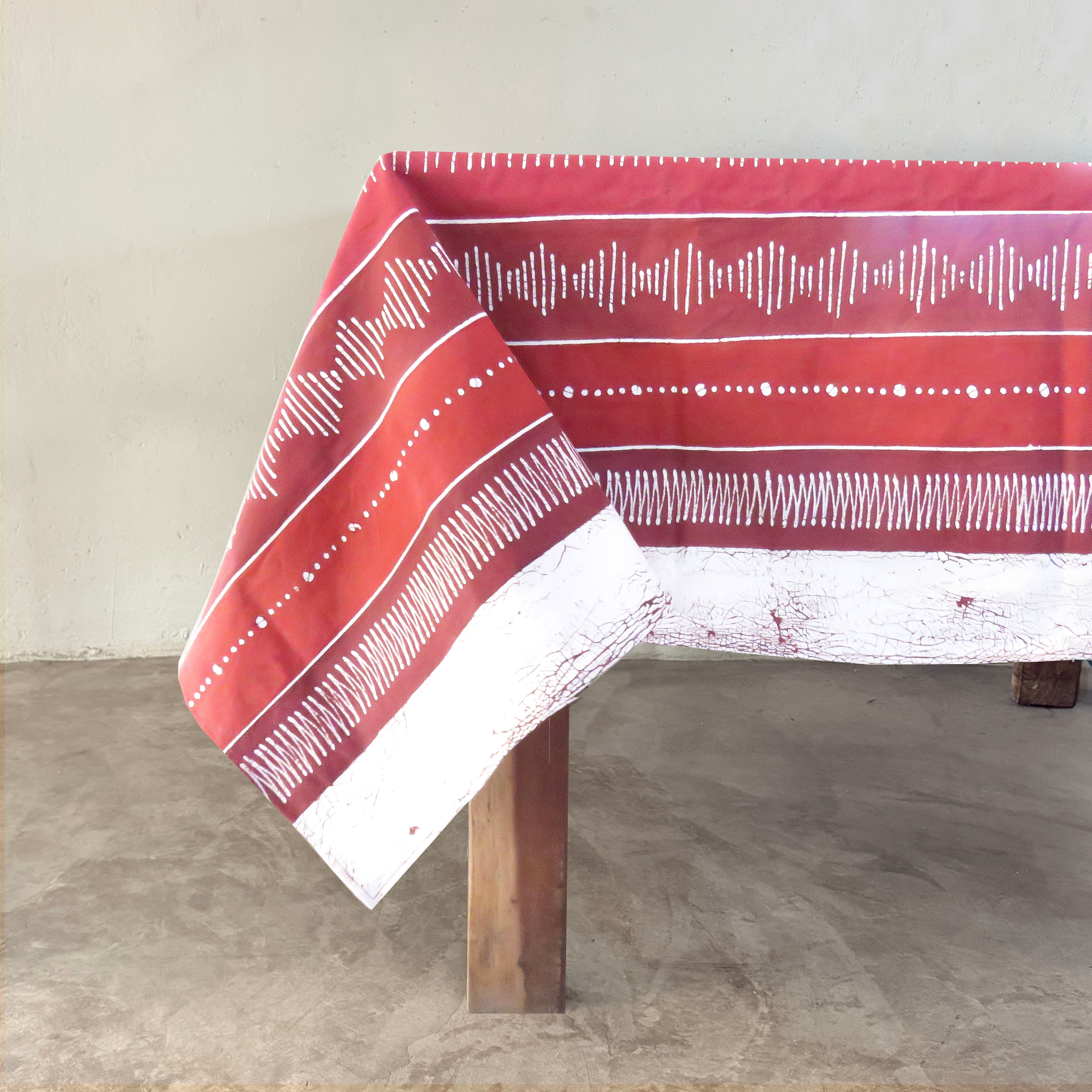 Crimson Tribal Print Tablecloth - Stylish Linear Design for Dining Table Decor, Parties, and Home Events