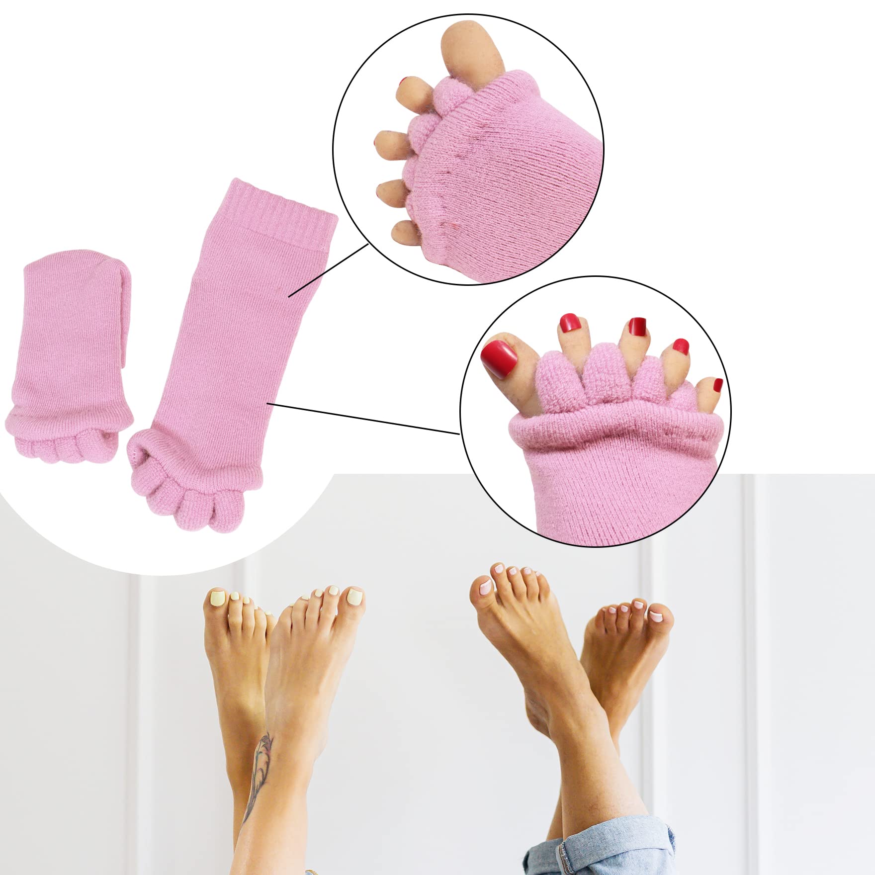Klmnop Women's Toe Separator Socks for Yoga, Sports & Gym - Foot Alignment & Pain Relief Massage Toeless Socks (1 Pair) - Perfect for Post-Workout Recovery & Relaxation