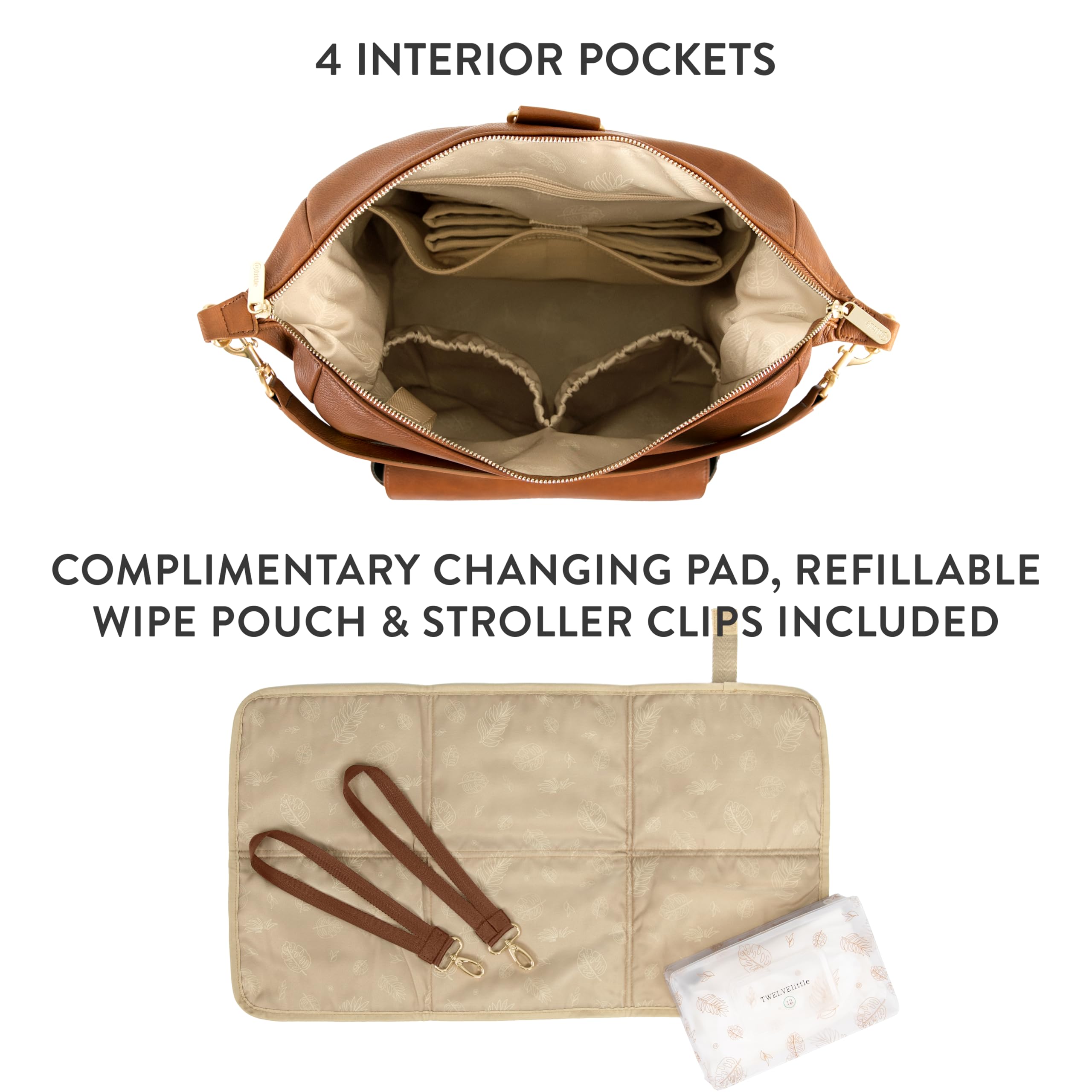 TWELVElittle Peek A Boo Convertible Hobo Diaper Bag Backpack with Changing Pad, Wipes Case & Stroller Clips - Vegan Leather Toffee - Perfect for Moms, Travel & On-the-Go Baby Care