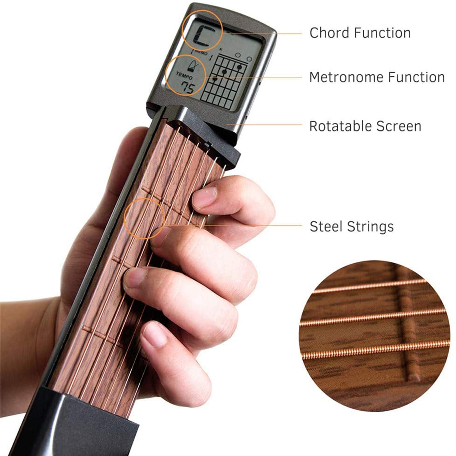 Portable Pocket Guitar Chord Trainer with LCD Screen - Compact Guitar Practice Tool for Beginners & Professionals - Perfect for Home, Office & Travel Use