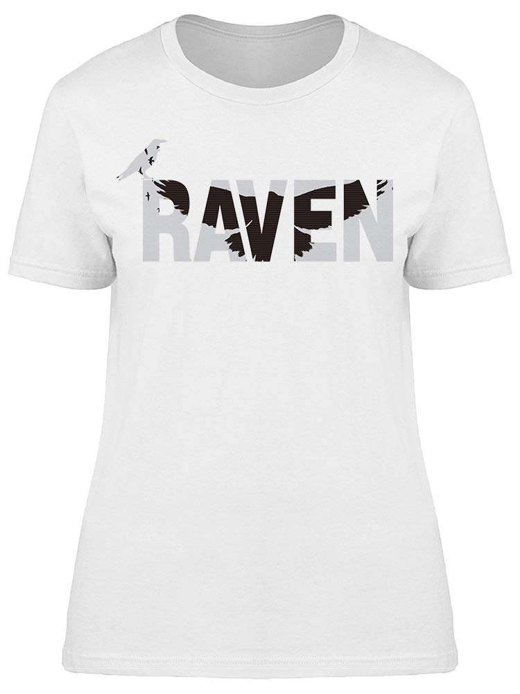 Raven Word with Silhouette Graphic T-Shirt for Women | Gothic Style Cotton Tee | Perfect for Casual Wear, Concerts & Halloween Outfits