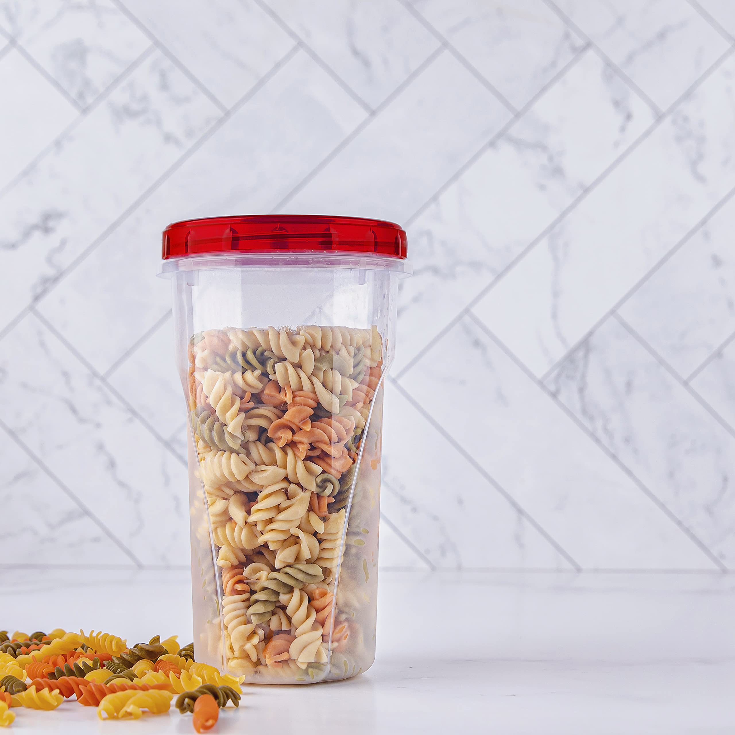 PLASTICPRO 48oz Clear Deli Containers with Red Twist-On Lids - Reusable, Stackable, BPA-Free Food Storage Containers for Meal Prep, Leftovers & Freezer (Pack of 4) | Perfect for Restaurants, Catering & Home Kitchen Organization