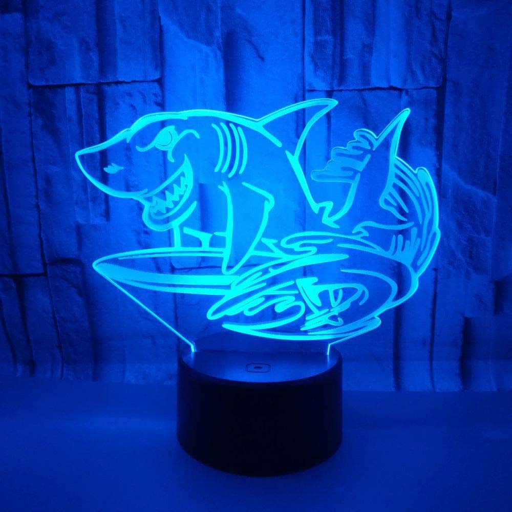 HPBN8 3D Shark Night Light USB Powered Touch LED Desk Lamp - 7 Color Changing Mood Light for Kids Room, Nursery, Christmas & Birthday Gifts | Bedside Decor, Study Table Lighting