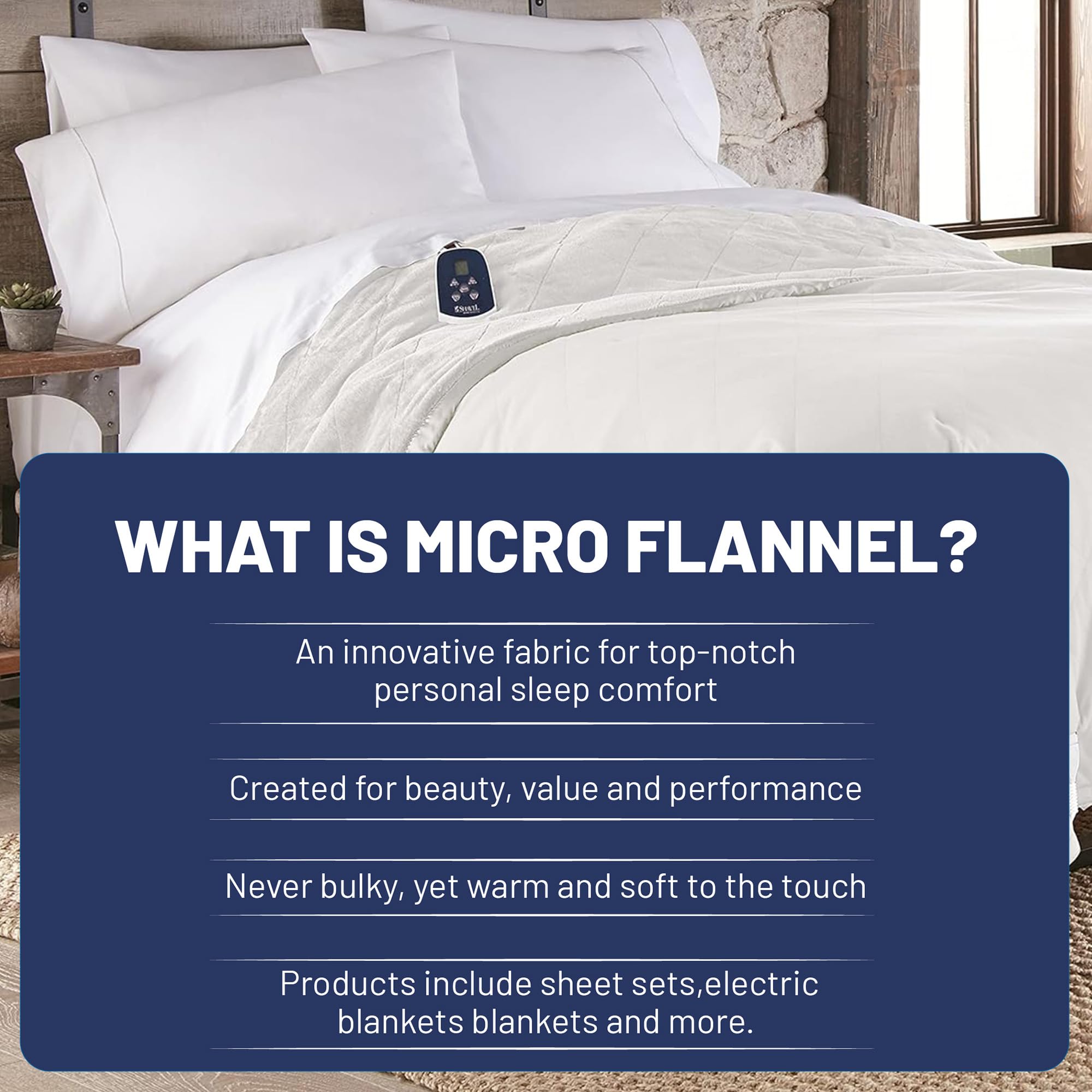 Thermee Micro Flannel Ultra Velvet Heated Blanket - King Size Electric Blanket with 10 Heat Settings, Programmable Timer & Machine Washable - Ultra Soft Warming Throw for Bed, Couch & Office Use - Cream