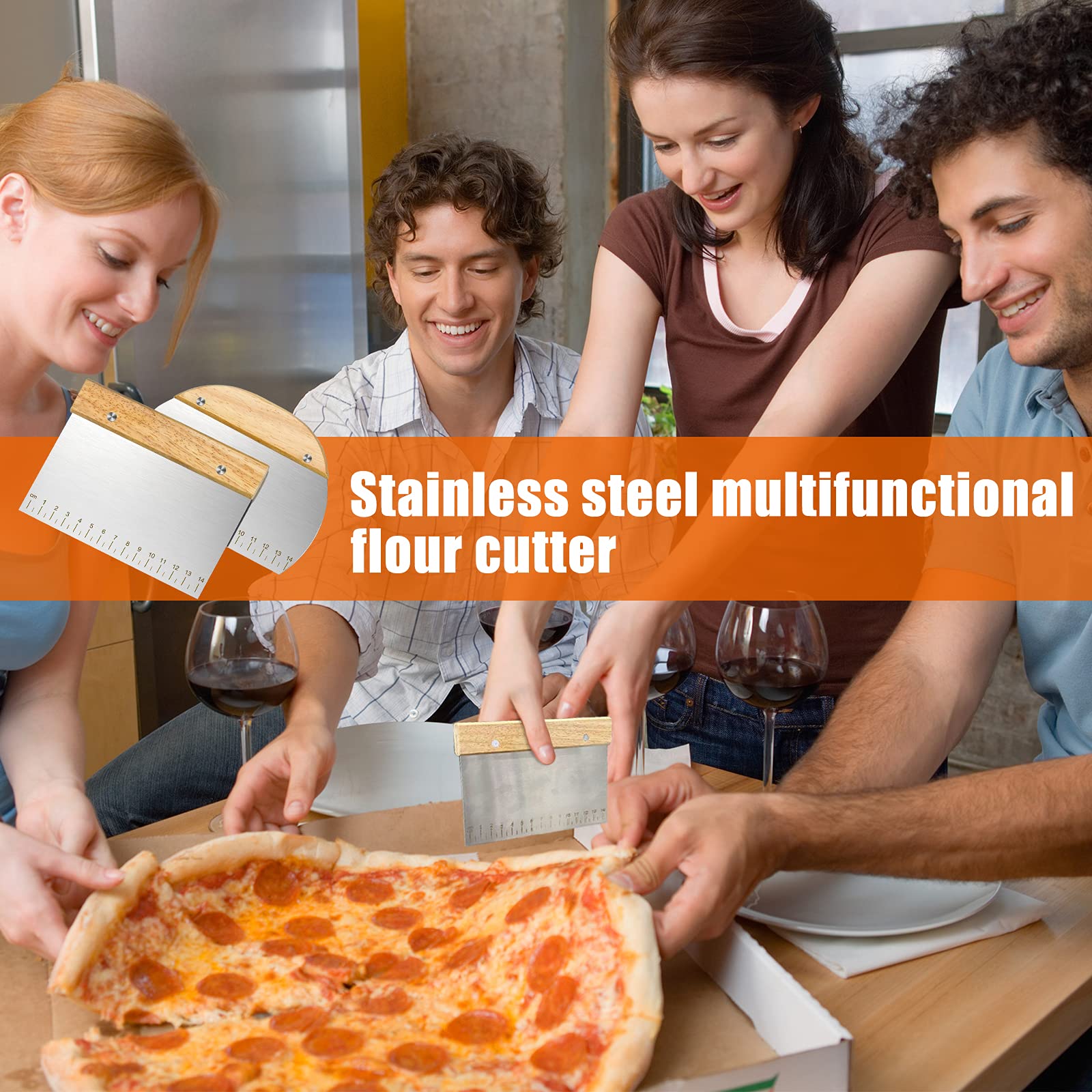 XPOOS 2 Slice Bread Cutter - Stainless Steel Cake Scraper with Ergonomic Wooden Handle for Baking, Pastry & Dough - Perfect for Professional Bakers & Home Chefs - Ideal for Slicing Cakes, Breads & Pastries