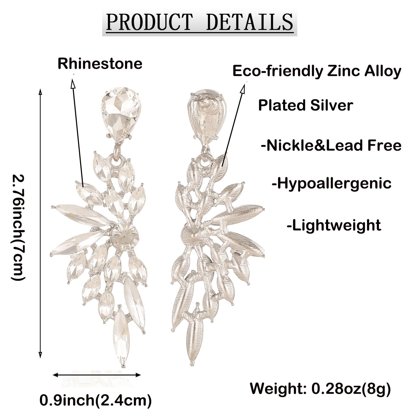 Sparkling Rhinestone Statement Earrings for Women - Elegant Crystal Drop Dangle Earrings, Teardrop Chandelier Design for Prom, Wedding & Bridal Events | Perfect for Evening Parties, Date Nights & Special Occasions
