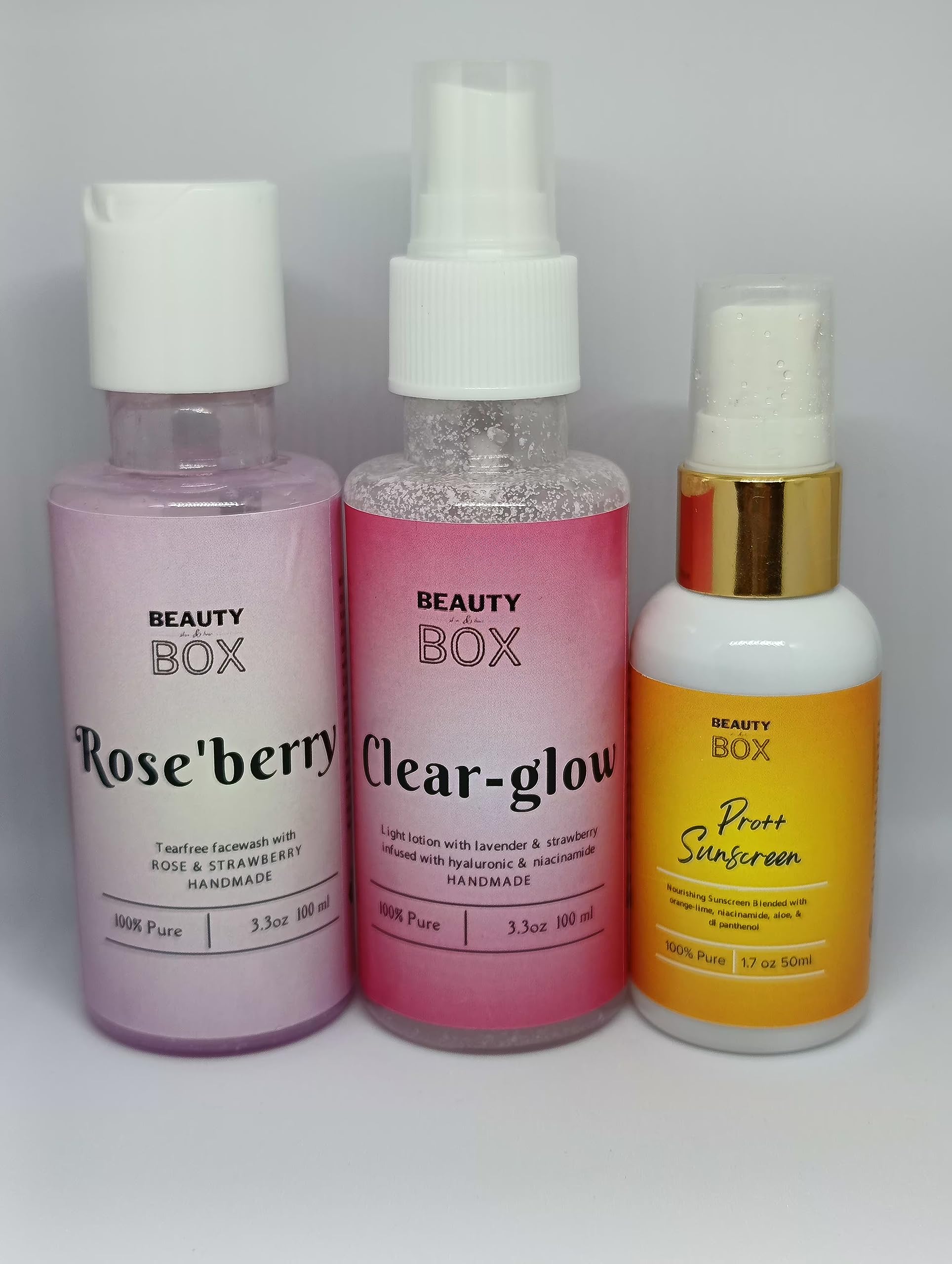 Mystic Creations Clear Glow Body Lotion with Rose Berry Face Wash & SPF Sunscreen for Men & Women | 24-Hour Moisturizing | Non-Greasy Formula for Radiant Skin | UV Protection & Skin Repair | Perfect for Daily Skincare Routine & Outdoor Activities