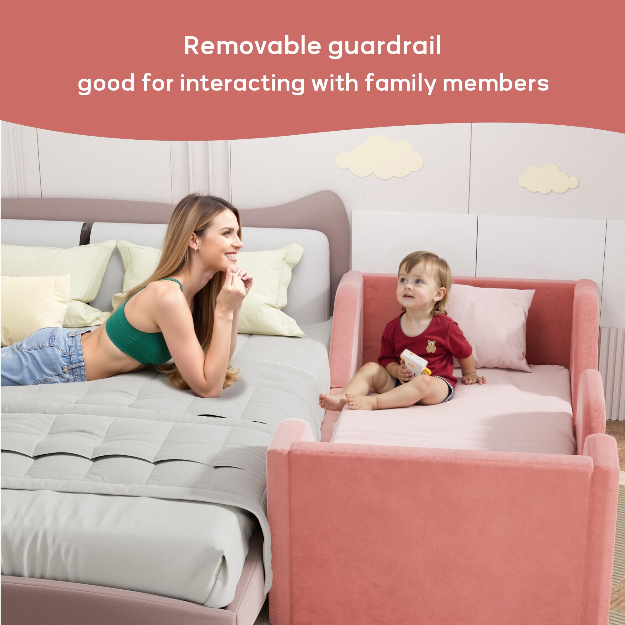 **Toddler Floor Bed with Guard Rails - Safe & Certified Small Bed for Kids Boys & Girls Ages 2-6 Years (Pink) - Perfect for Montessori Bedrooms & Kids' First Big-Kid Bed**