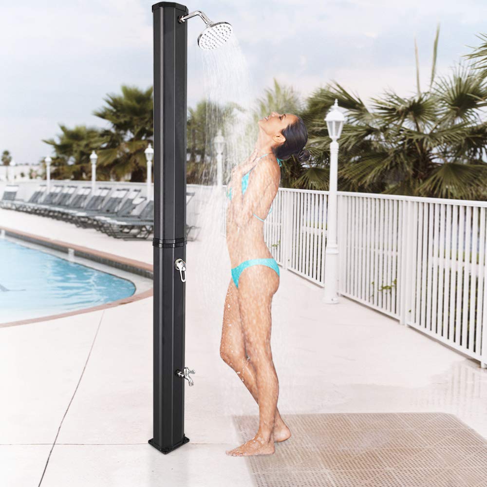 VINGLI 9.3 Gallon Solar Outdoor Shower with Adjustable Shower Head & Foot Tap - Portable Camping, Beach, Poolside, Backyard, RV & Garden Use - Black (35L)