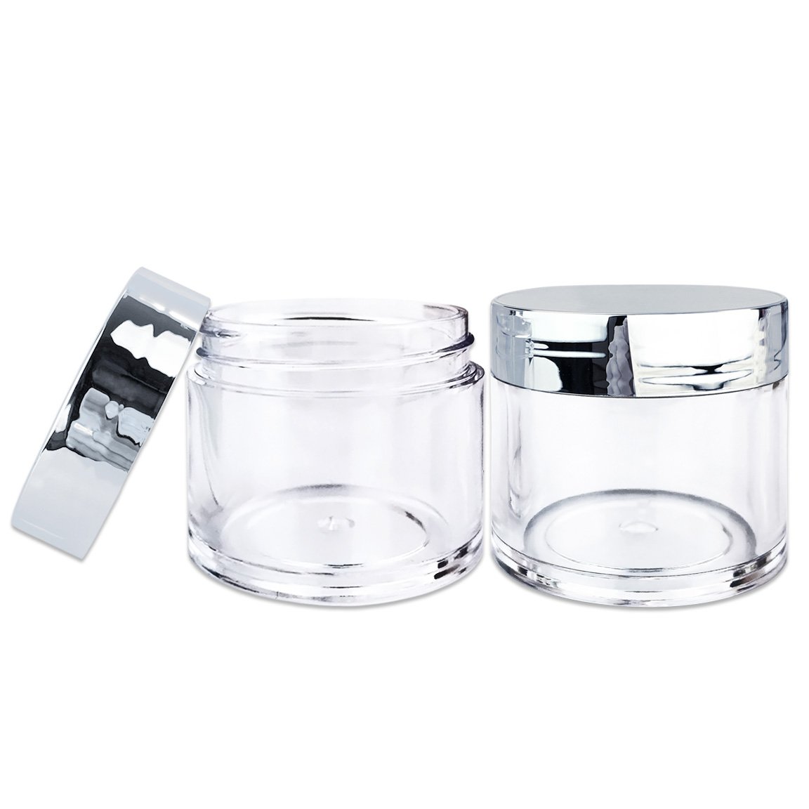 Beauticom 30G/30ML (1 Oz) Round Clear Plastic Jars with Flat Top Lids - BPA Free Food Storage Containers for Herbs, Spices, Loose Leaf Tea, Coffee, Cosmetics & DIY Crafts (24 Pack, Silver) - Perfect for Kitchen Pantry Organization & Small Item Storage