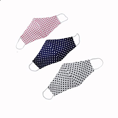 Reusable Adjustable Cotton Face Masks for Women & Men - 3 Pack Stylish Dot Design - Breathable Washable for Daily Use, Travel & Outdoor Activities