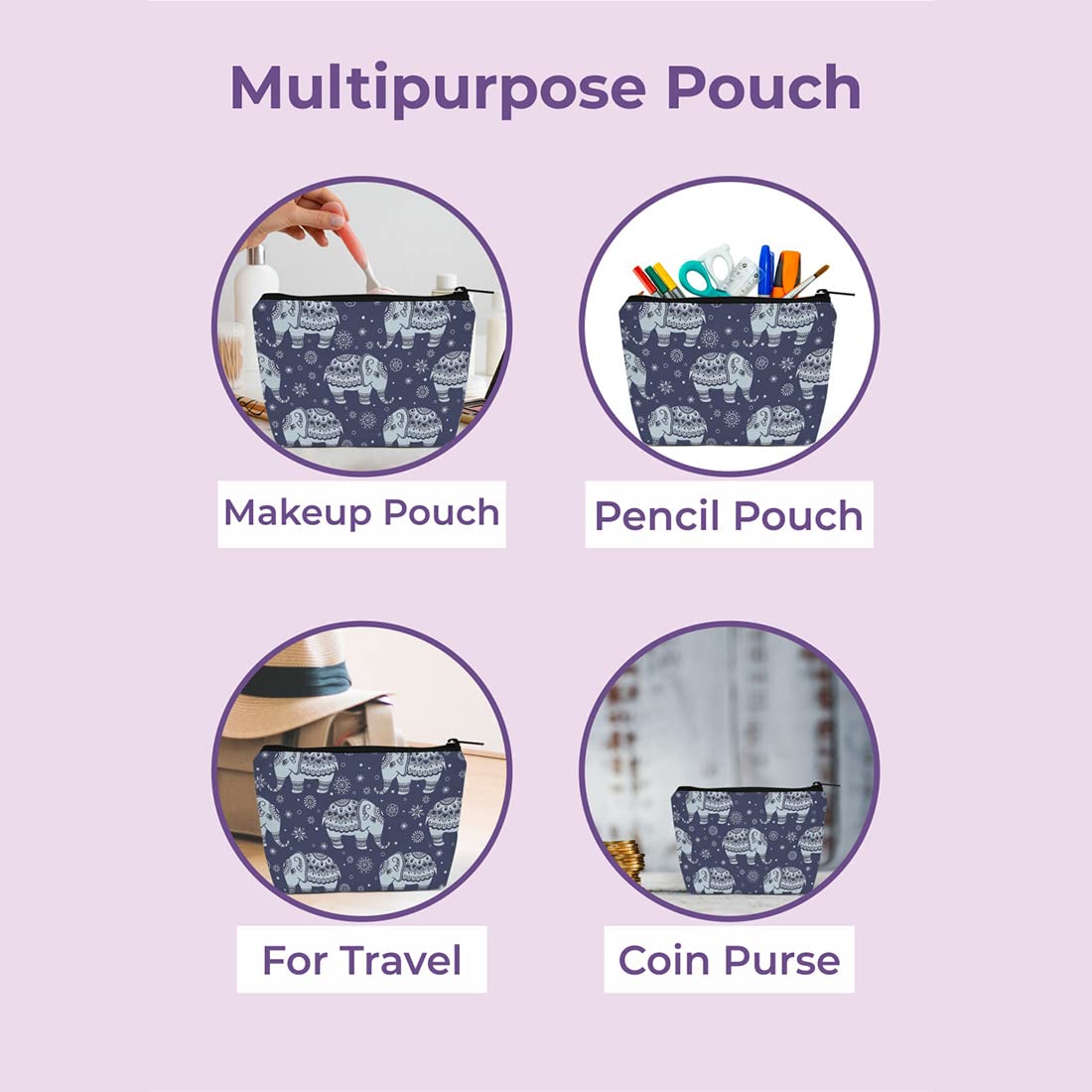 Crazyify Printed Makeup Pouch Set of 2 - Waterproof Cosmetic Bag & Travel Toiletry Organizer for Women | Perfect for Travel, Gym, and Daily Essentials Storage