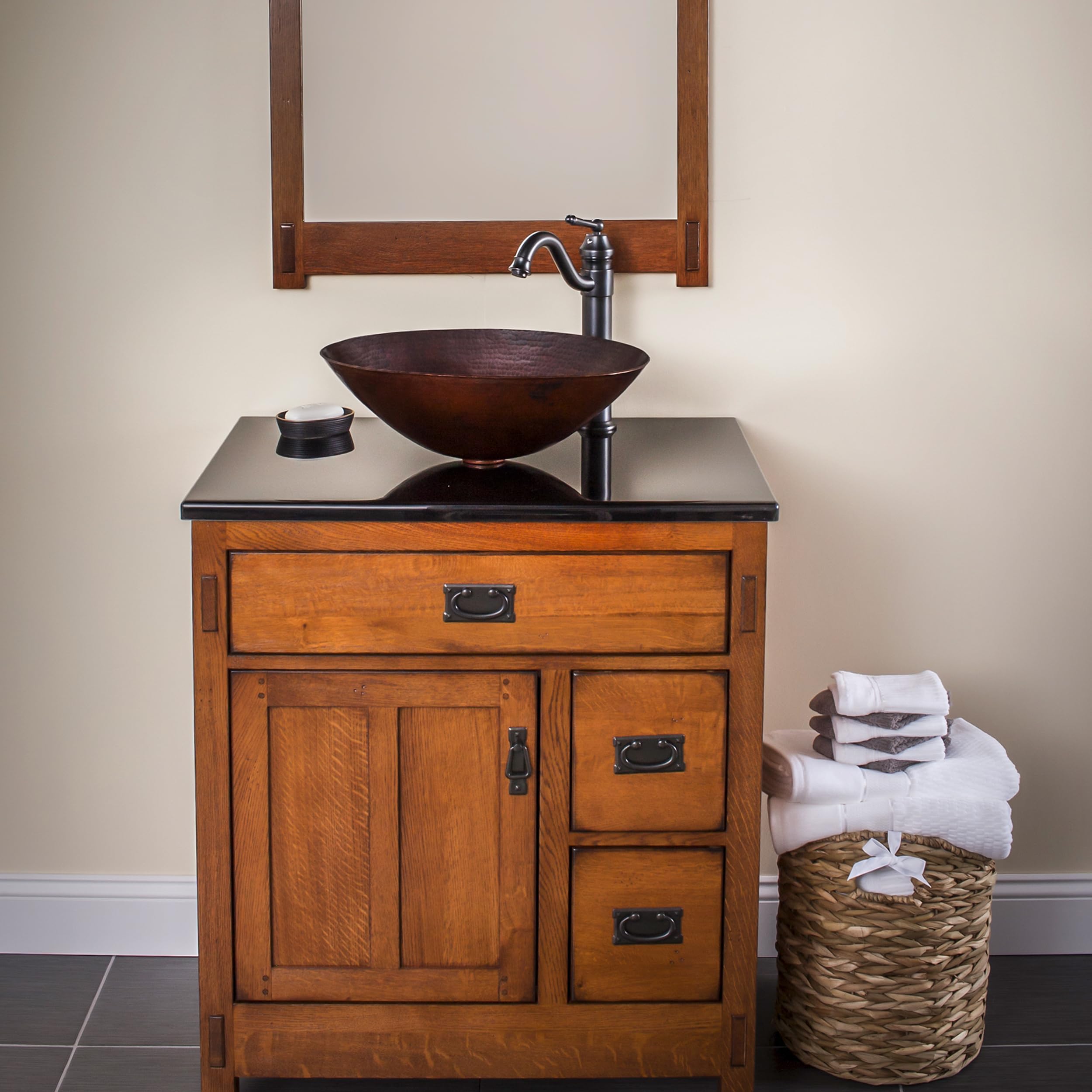 Novatto BILBOA Antique Copper Vessel Bathroom Sink - Handcrafted Hammered Copper Basin for Modern & Farmhouse Bathrooms, Vanity Decor, Powder Room Upgrade