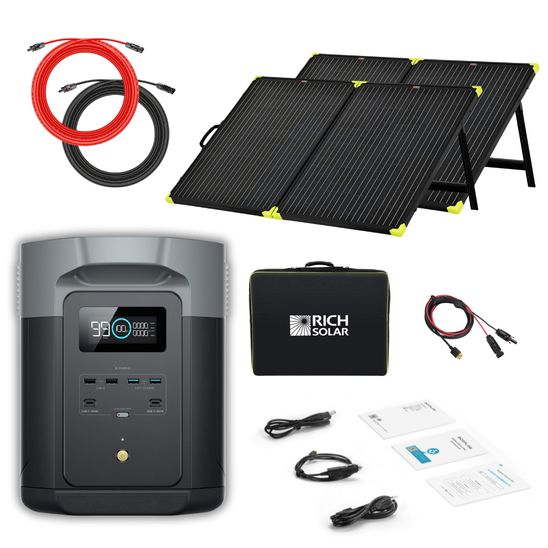 EcoFlow Delta 2 Max 2048Wh 2400W Portable Power Station with LiFePO4 Battery & 200W Solar Panel Kit - Solar Generator for Home Backup, Camping, RV, and Outdoor Adventures
