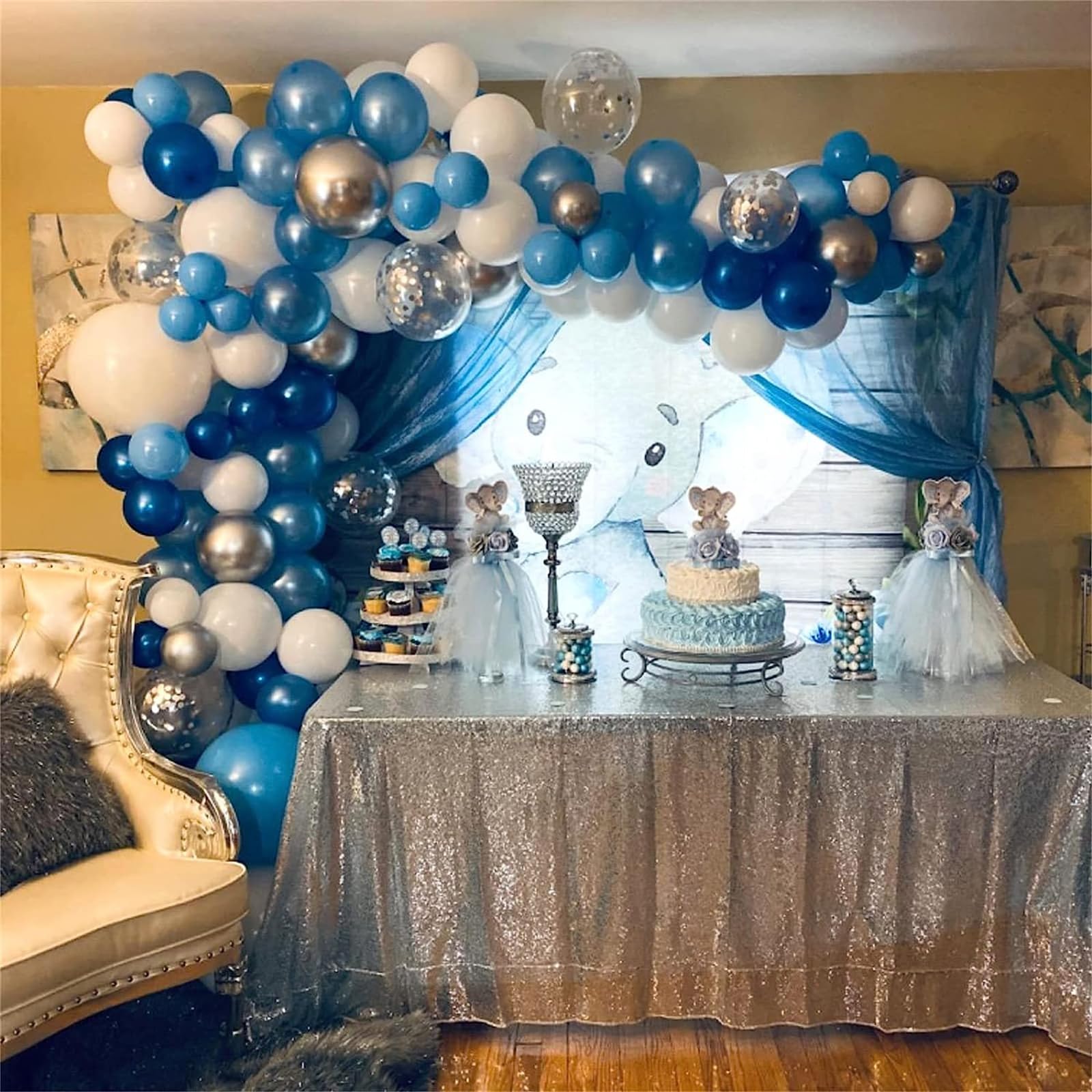 60 Pcs Navy Pearl Blue & Metallic Silver Balloons with Confetti - Helium Latex Party Balloons for Birthday, Baby Shower, Graduation 2025 Decorations - Perfect for Indoor & Outdoor Celebrations