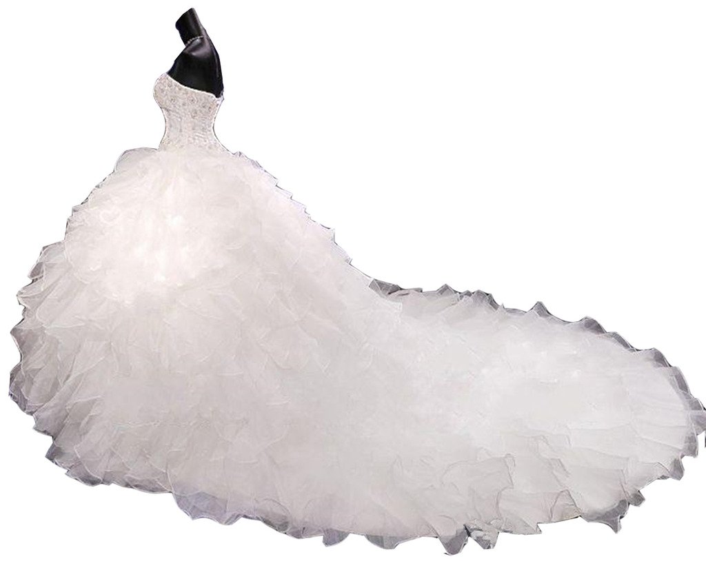 Emmani Women's Sweetheart Neckline Crystal Beaded Wedding Dress in White - Size 14 | Elegant Bridal Gown for Church Ceremony & Reception
