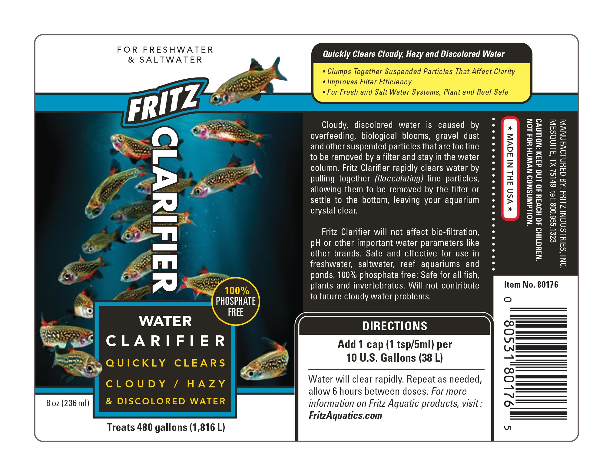 Fritz Aquatics 80176 Fritz Water Clarifier for Fresh and Salt Water Aquariums, 8-Ounce - Crystal Clear Water for Healthy Fish and Plants