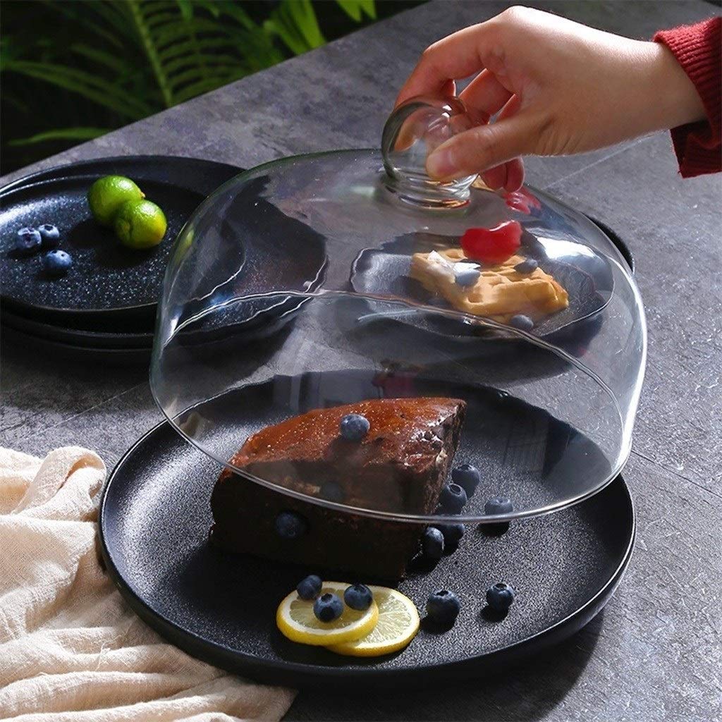 10-Inch Black Ceramic Cake Dome Stand - Elegant Display Cover for Cakes, Desserts, Fruits & Snacks in Restaurants, Hotels & Home Baking