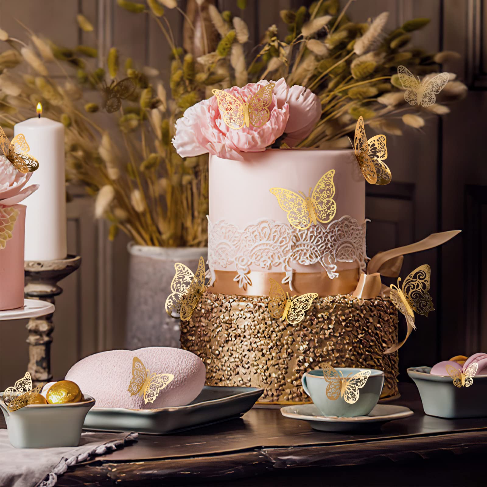 72 Pcs Gold Butterfly Decorations - 3 Sizes & Styles, 3D Wall Butterflies for Party, Birthday, Wedding, Baby Shower Decor | DIY Crafts, Cake Toppers, Home & Room Wall Decorations
