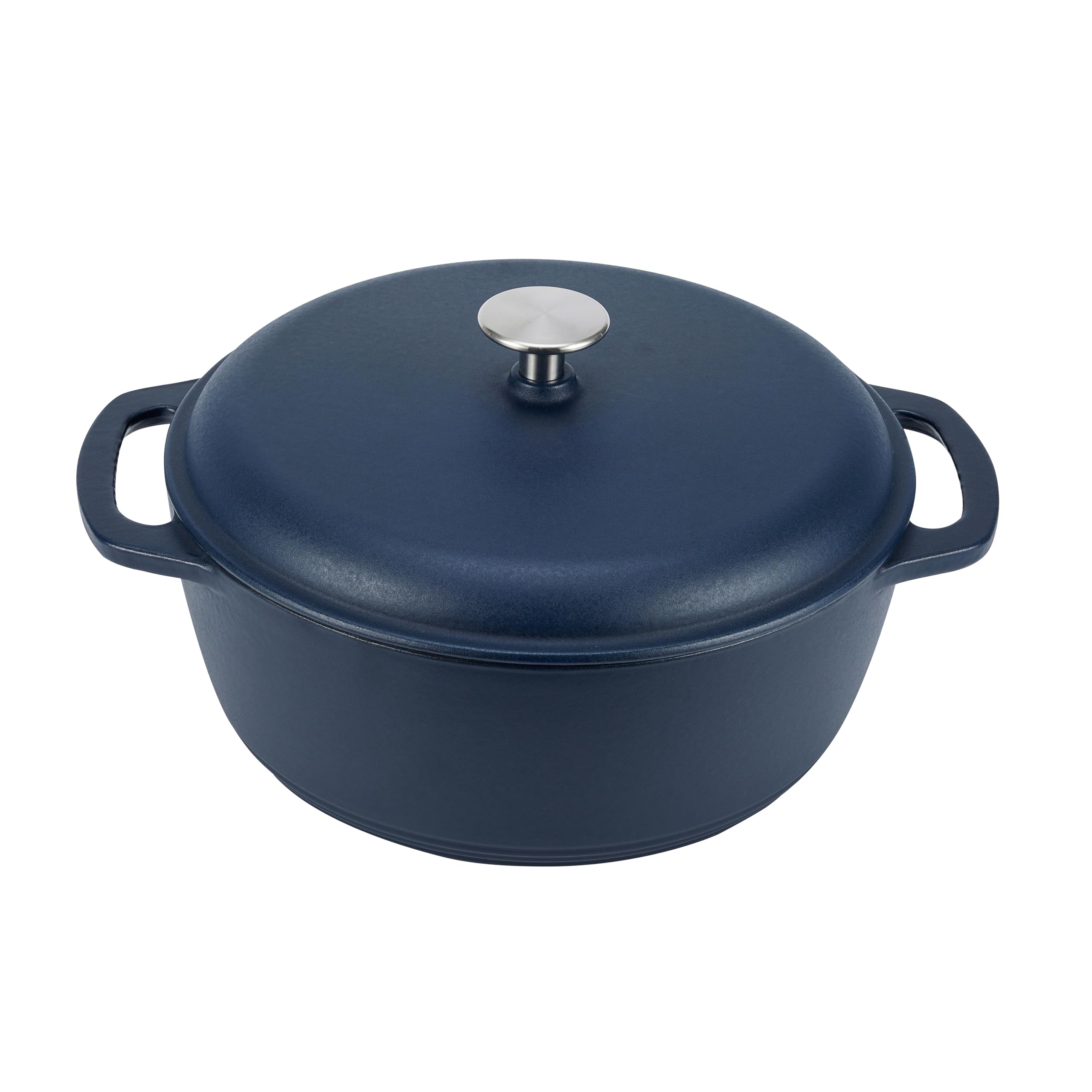 Amazon Basics Enameled Cast Iron Dutch Oven with Lid - 6 Quart Round Heavy-Duty Pot with Dual Handles, Matte Navy - Perfect for Braising, Stewing, Baking Bread & Camping Cooking