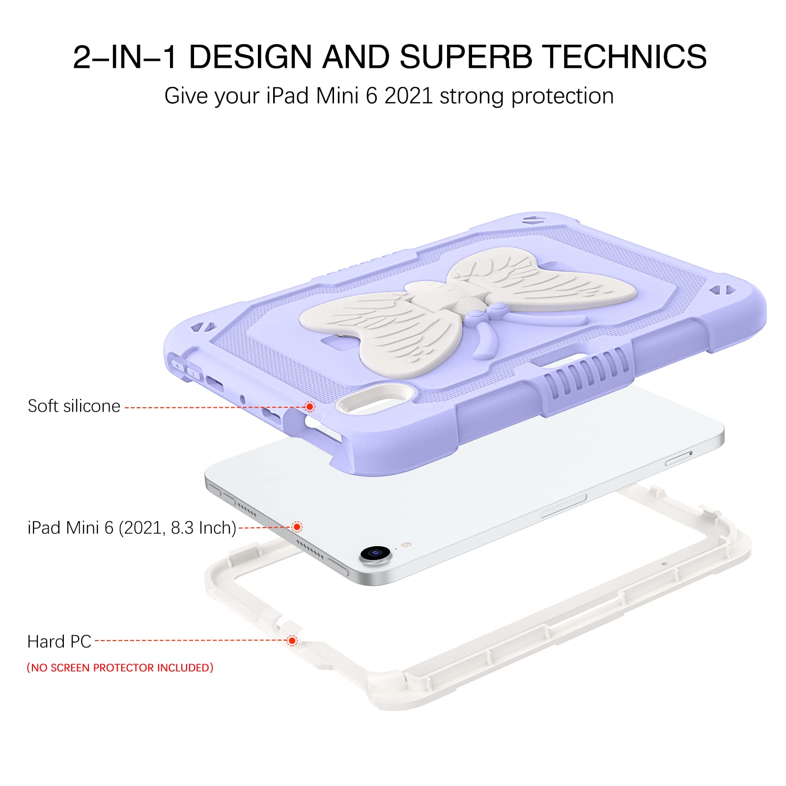 BENTOBEN iPad Mini 7 Case with Pencil Holder & Kickstand - Shockproof Protective Cover for iPad Mini 7th/6th Gen (2024/2021) - Heavy Duty Bumper Case for Kids & Adults - Purple Design - Perfect for School, Travel & Everyday Use
