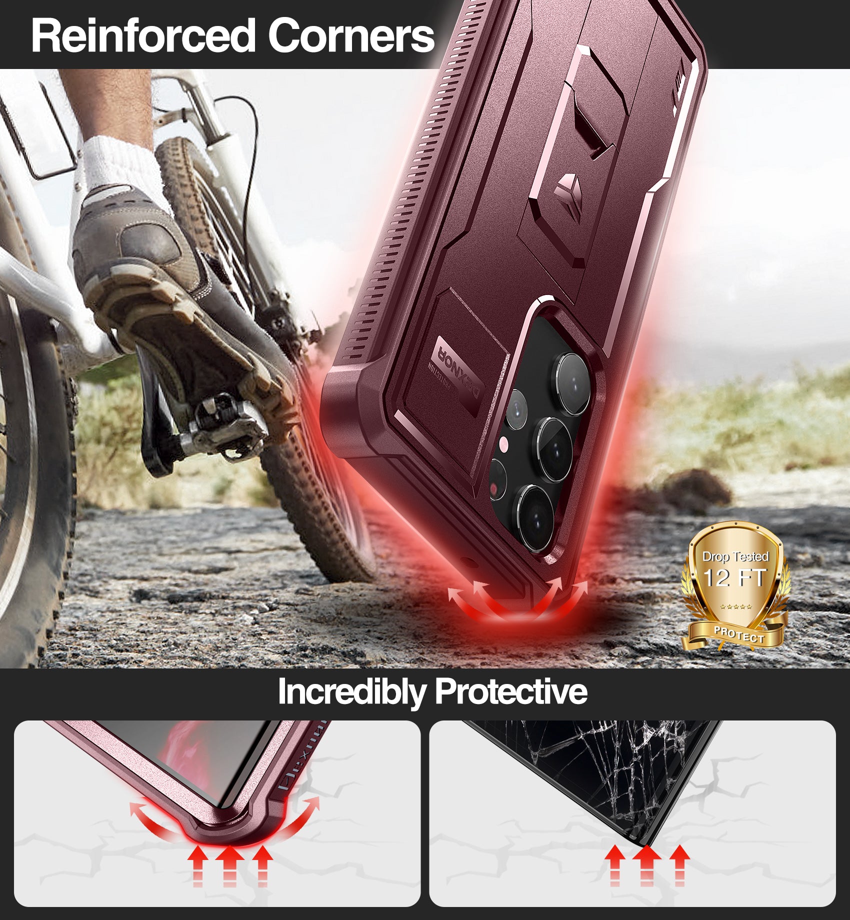 Dexnor Heavy Duty Shockproof Case for Samsung Galaxy S23 Ultra with Built-in Screen Protector, Full Body Bumper & Kickstand - Perfect for Outdoor Activities, Work, and Travel Protection