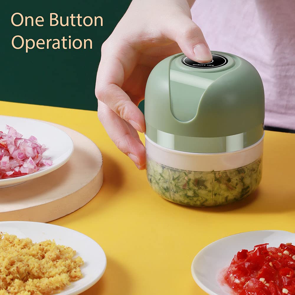 Electric Garlic Chopper & Onion Chopper - USB Rechargeable Mini Food Processor with Brush, 100ml Capacity, Green | Perfect for Kitchen, Camping & Quick Meal Prep