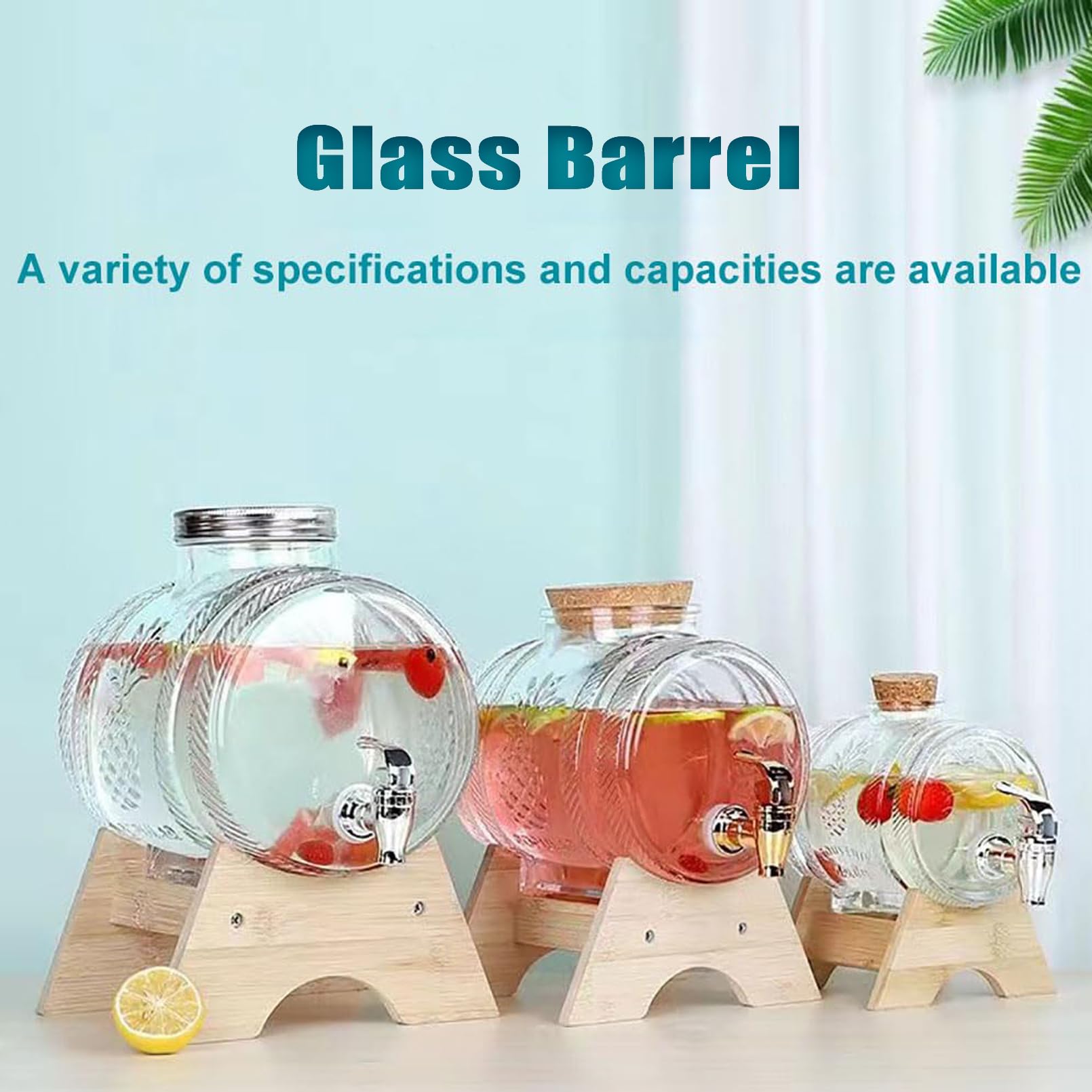 5L Glass Beverage Dispenser with Leak-Proof Tap - Clear Glass Jar & Wooden Lid - Perfect for Water, Juice, or Cocktails - Ideal for Office, Camping, and Home Use