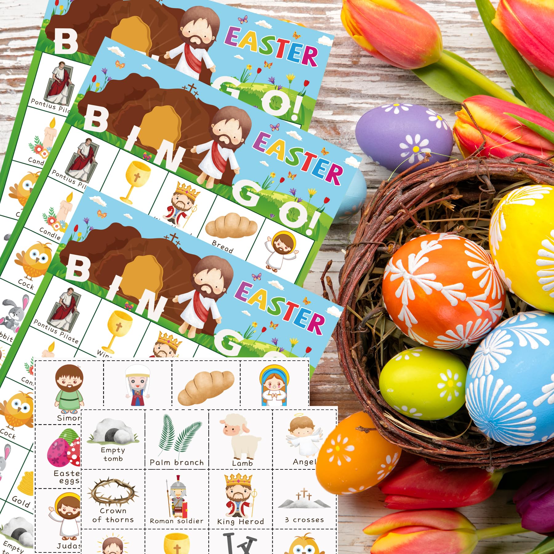 Religious Easter Bingo Game Set - 24 Christian Themed Bingo Cards for Adults, Teens & Family - Perfect for Easter Sunday Parties, Church Events & Holiday Gatherings
