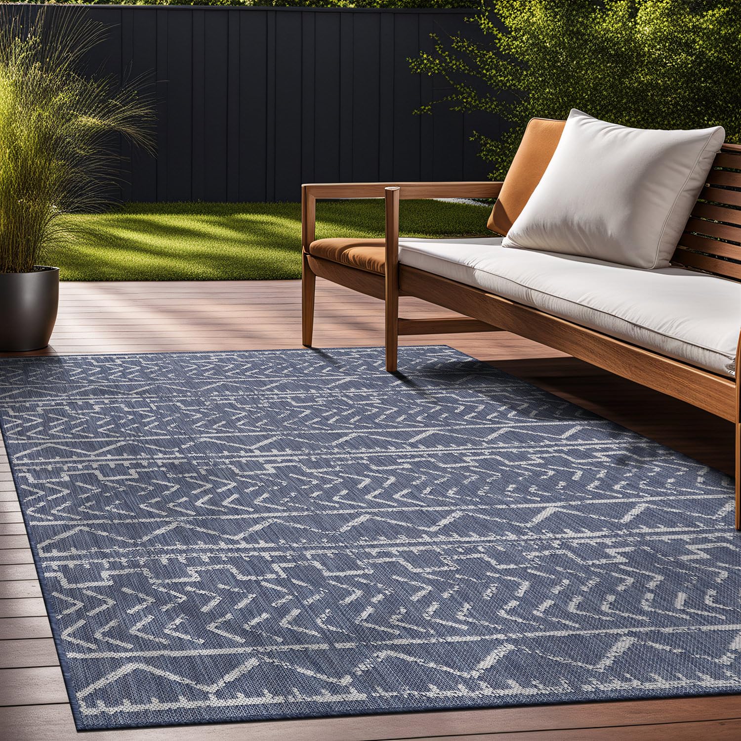 Beverly Rug Waikiki 6x9 Indoor Outdoor Washable Carpet - Water Resistant Blue & White Area Rug for Patio, Deck, Porch, Trellis | Perfect for Beach Houses, Poolside Lounging & Summer Entertaining