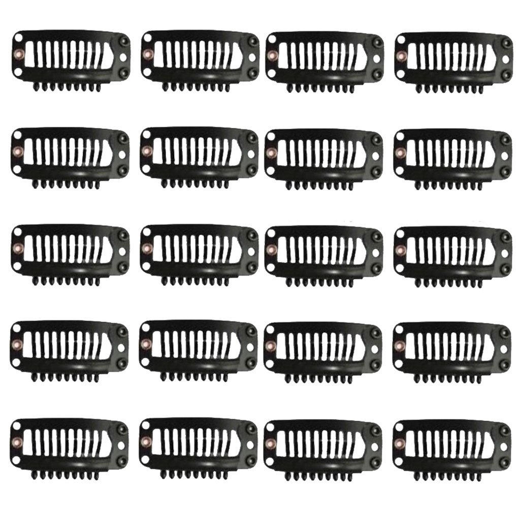 Truvic 20Pcs Black Hair Extension Snap Clips - 32mm Medium Remy Human Hair Wig Grips for Secure Hold | Perfect for Styling, Volume Boosting & Hair Extensions