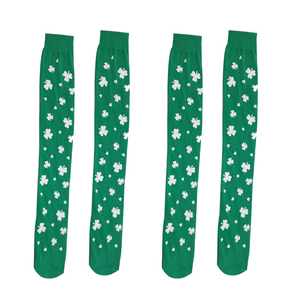ABOOFAN 2 Pairs St. Patrick's Day Long Socks for Women & Girls - Shamrock Clover Stockings, Festive Party Socks in Green - Perfect for St. Patrick's Day Celebrations, Irish Themed Parties & Holiday Outfits