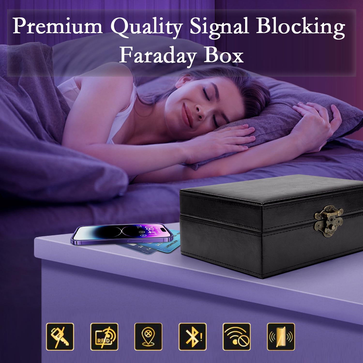 Premium Faraday Box for Car Keys & Phones - RFID Signal Blocker, PU Leather Faraday Cage with 2 Faraday Bags - Protect Key Fobs, Credit Cards from Hacking - Perfect for Travel, Parking & Home Security