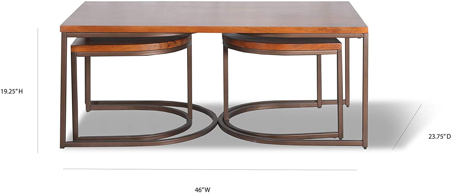 Posh Pollen Lincoln 3-Piece Coffee Table and Side Table Set in Walnut Finish - Perfect for Living Room, Lounge & Home Decor