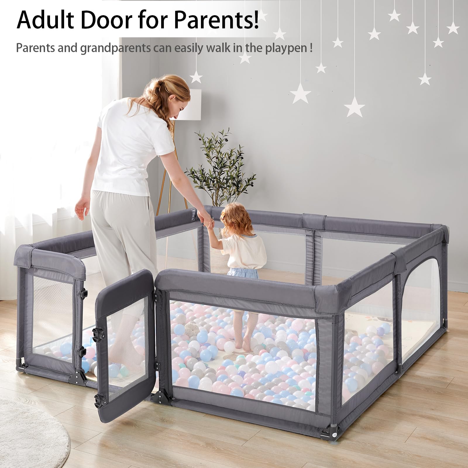 Baby Playpen with Door - Large Play Yard for Babies & Toddlers, Safe Baby Gate & Fence Play Area (Grey) - Perfect for Indoor Playtime, Nursery Safety & Childproofing