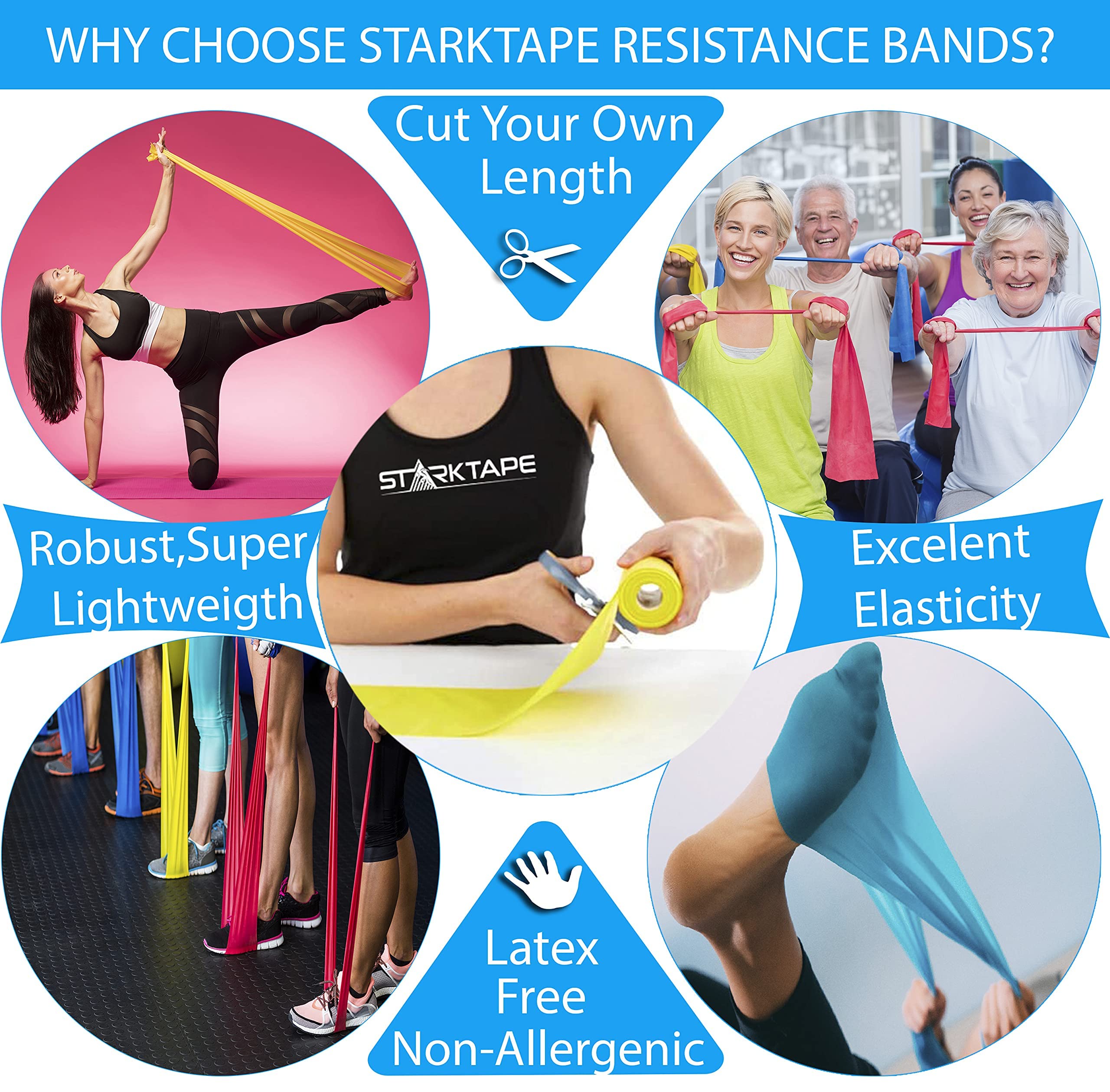 Premium Resistance Bands Set - 5 Non-Latex Exercise Bands & 8-Yard Therapy Band for Home Workouts, Physical Therapy, Yoga, Pilates and Strength Training | Medium Green | Ideal for Gym, Rehab and Fitness Enthusiasts