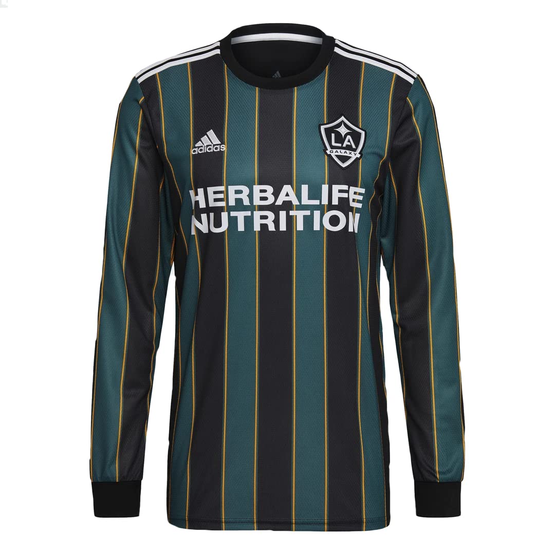 Adidas 2021-22 LA Galaxy Long-Sleeve Away Soccer Jersey - Black/Tech Green - Authentic MLS Football Shirt for Fans & Players - Perfect for Match Days, Training & Casual Wear