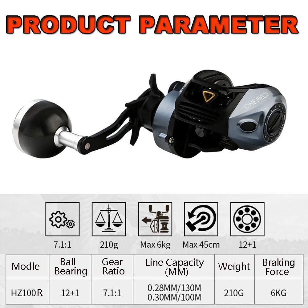 Premium Offshore Baitcasting Reel - Carbon Fiber Lightweight Design with One-Piece Handle | 7.1:1 High Speed Gear Ratio | 12+1BB Magnetic Brake System | Saltwater Boat Fishing Reel (HZ100-Right Hand) - Perfect for Deep Sea Fishing & Big Game Angling