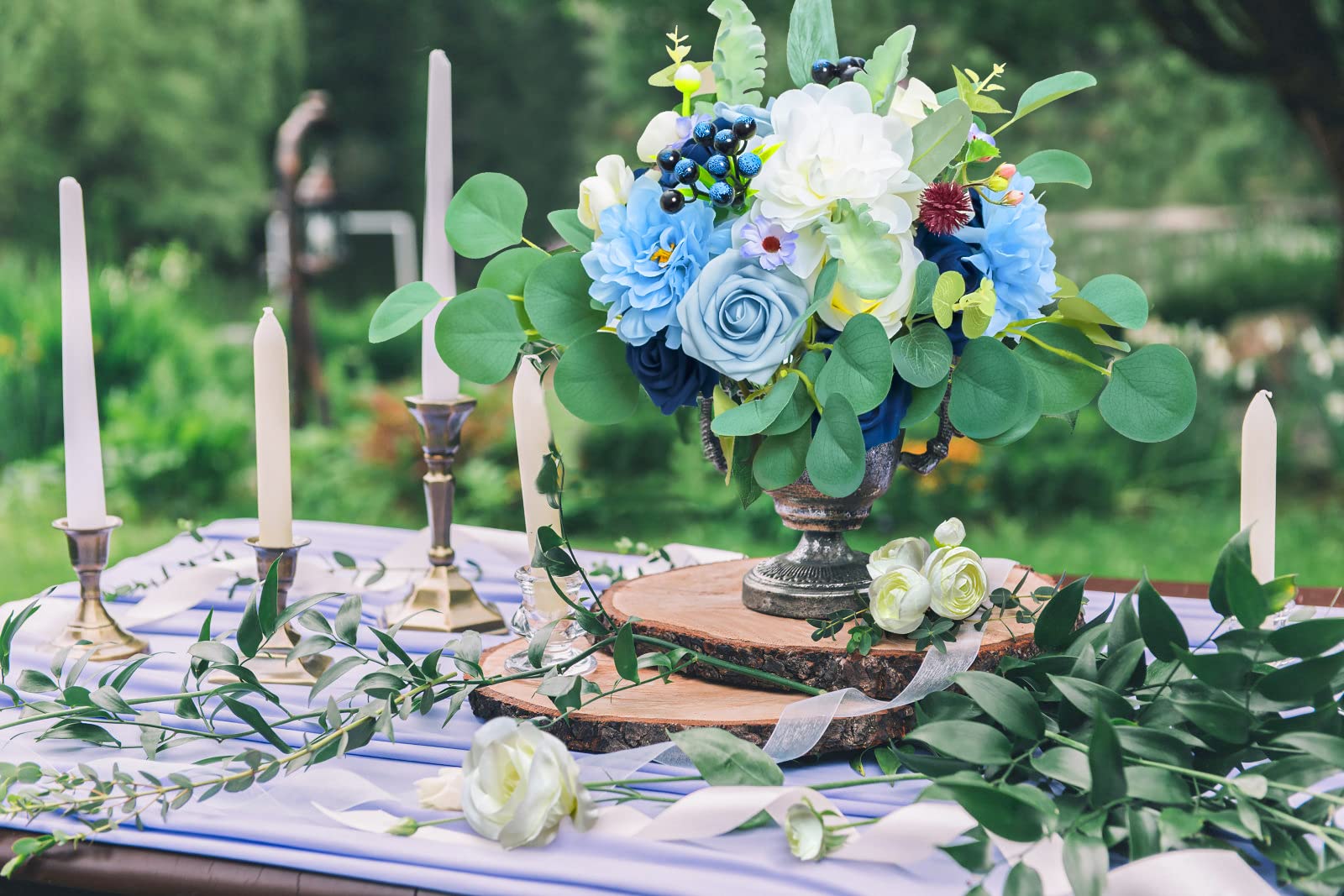 Dusty Blue Artificial Flowers - Rose & Daisy Fake Flowers with Stem for DIY Wedding Arch, Bouquets, Bridal Shower, Baby Shower, Party Decor, Home Decorations - Perfect for Centerpieces, Wall Decor, and Wedding Backdrops