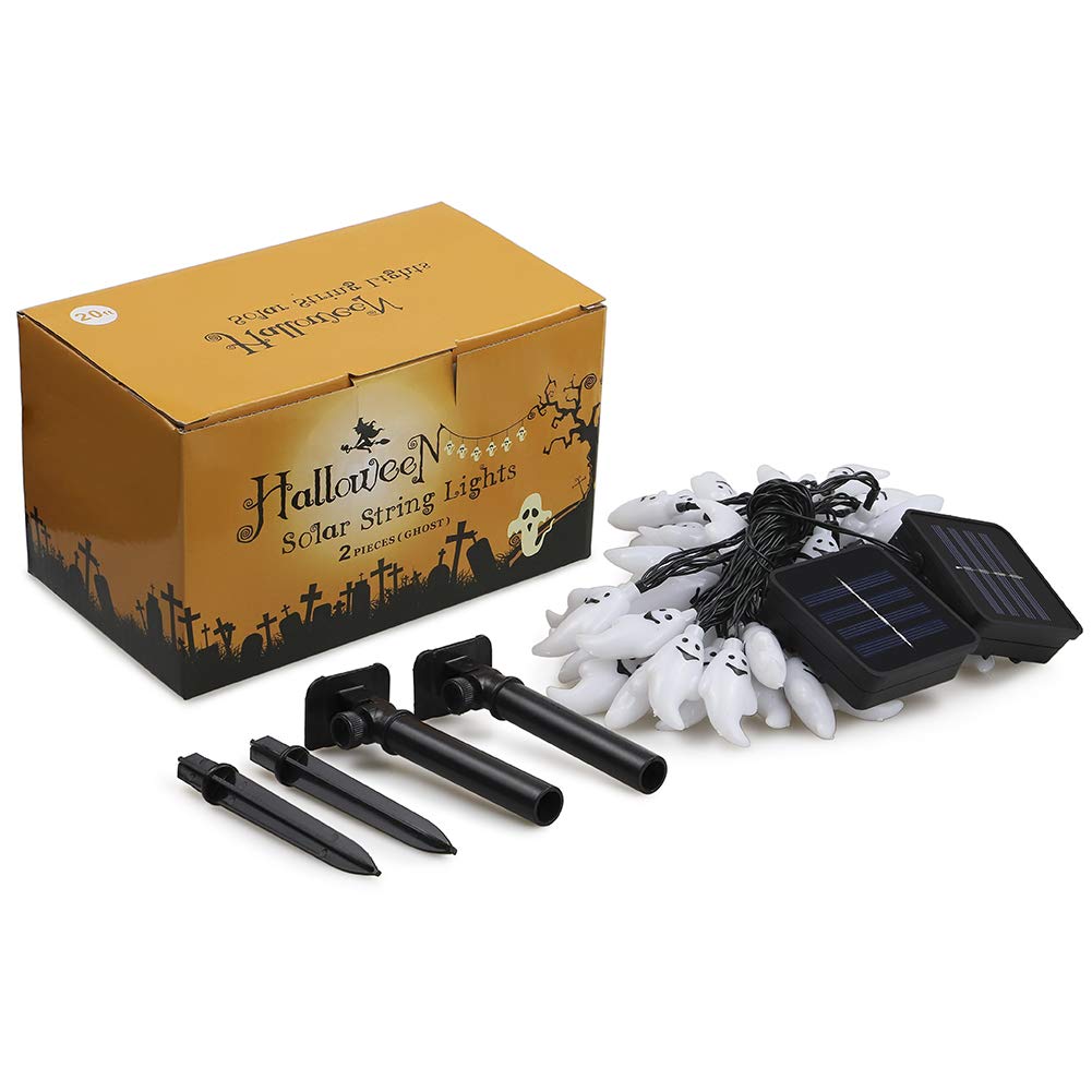 Solar String Lights Outdoor Waterproof - 2 Pack 20ft 30 LED Halloween Christmas Decorations with 8 Lighting Modes for Patio, Garden, Yard, Gate - Perfect for Parties, Weddings, and Holiday Events