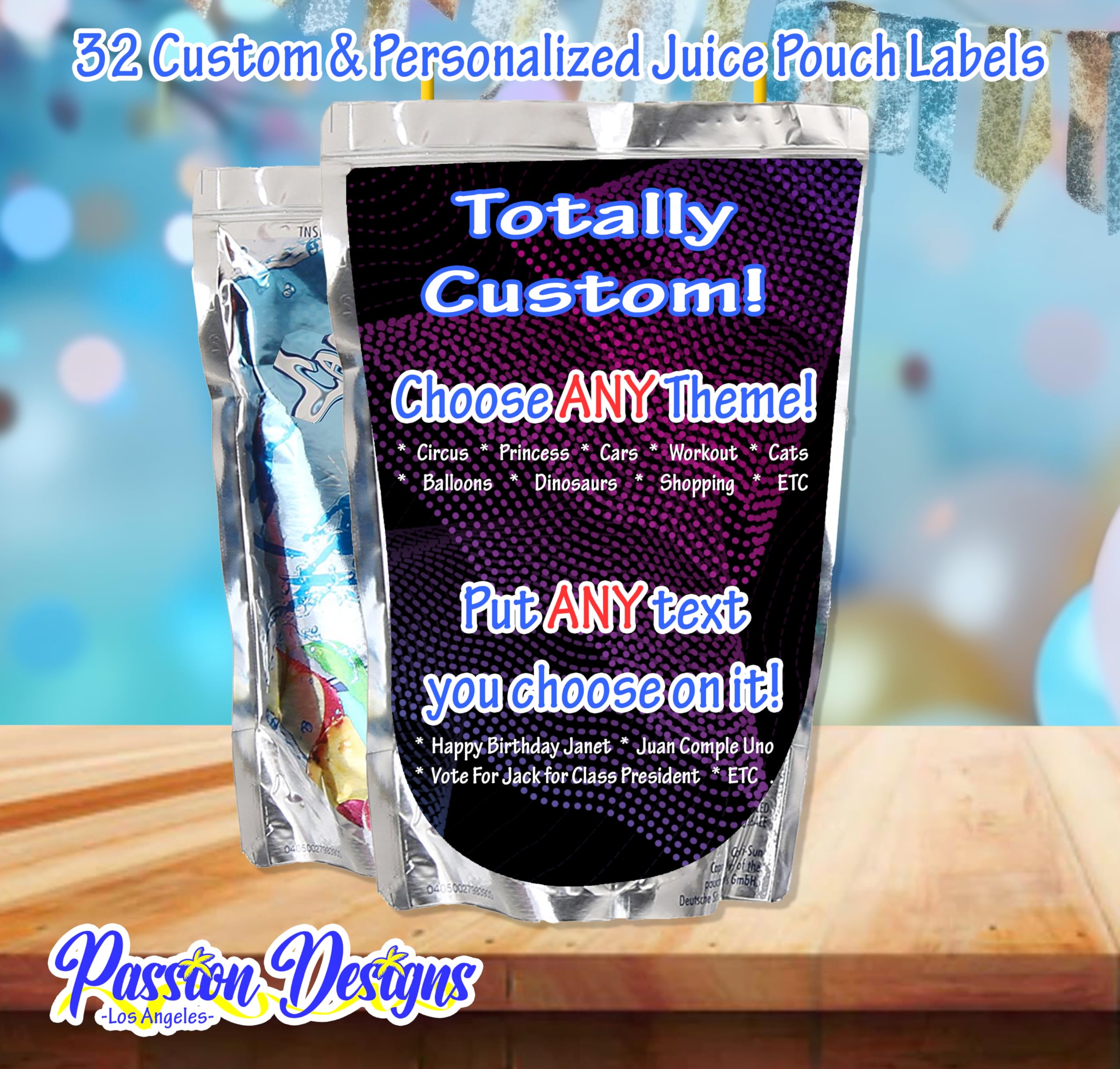 Personalized Juice Pouch Labels - Custom Birthday Party Favors & Celebration Decorations - 32 Pack Waterproof Stickers for Kids Parties, Baby Showers & School Events