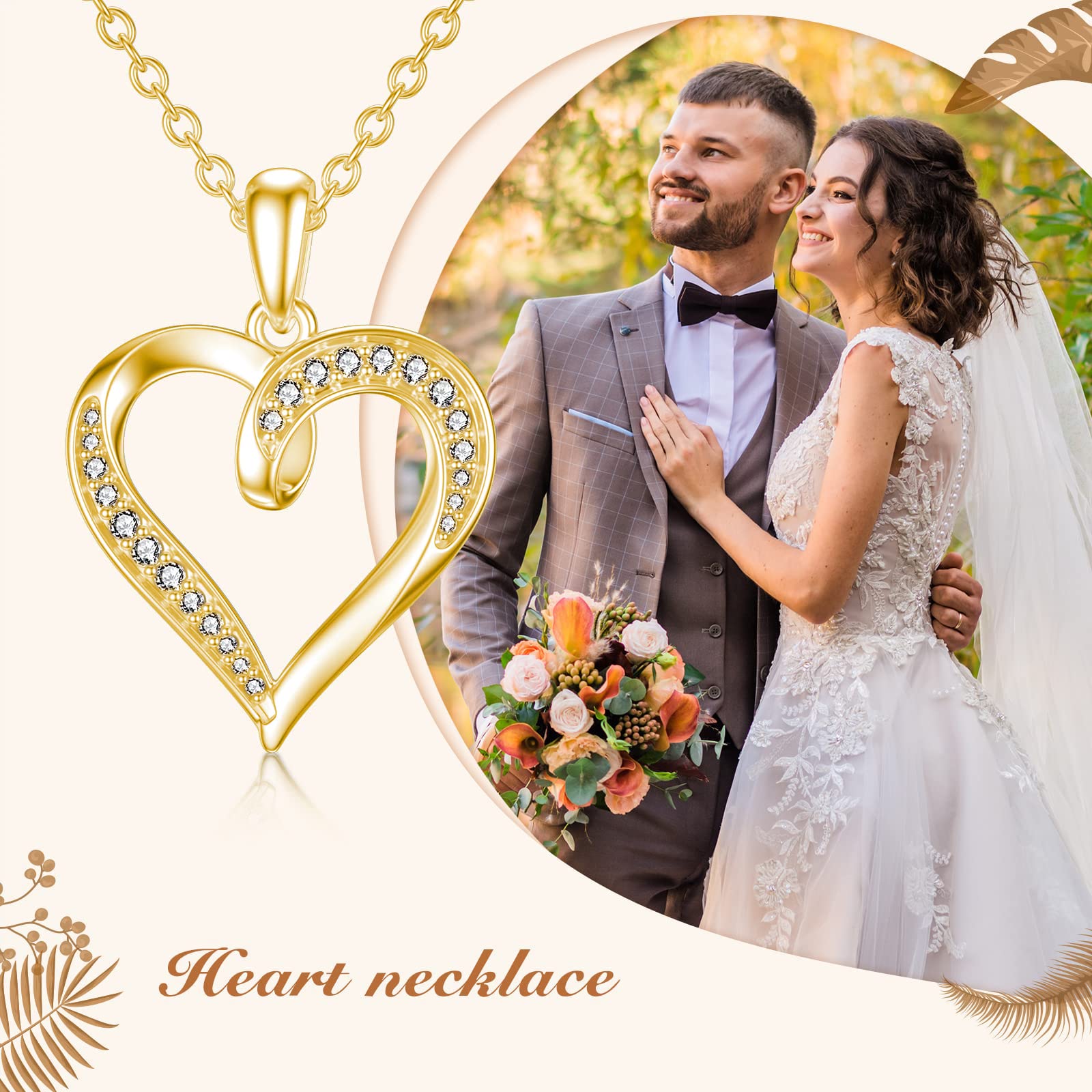 14K Solid Gold Heart Pendant Necklace with Moissanite Diamond - Elegant Jewelry Gift for Women, Mom, Wife, Grandma - Birthday, Anniversary, Mother's Day Present - 16+2 Inch Adjustable Chain - Perfect for Romantic Dates, Special Occasions & Everyday Wear