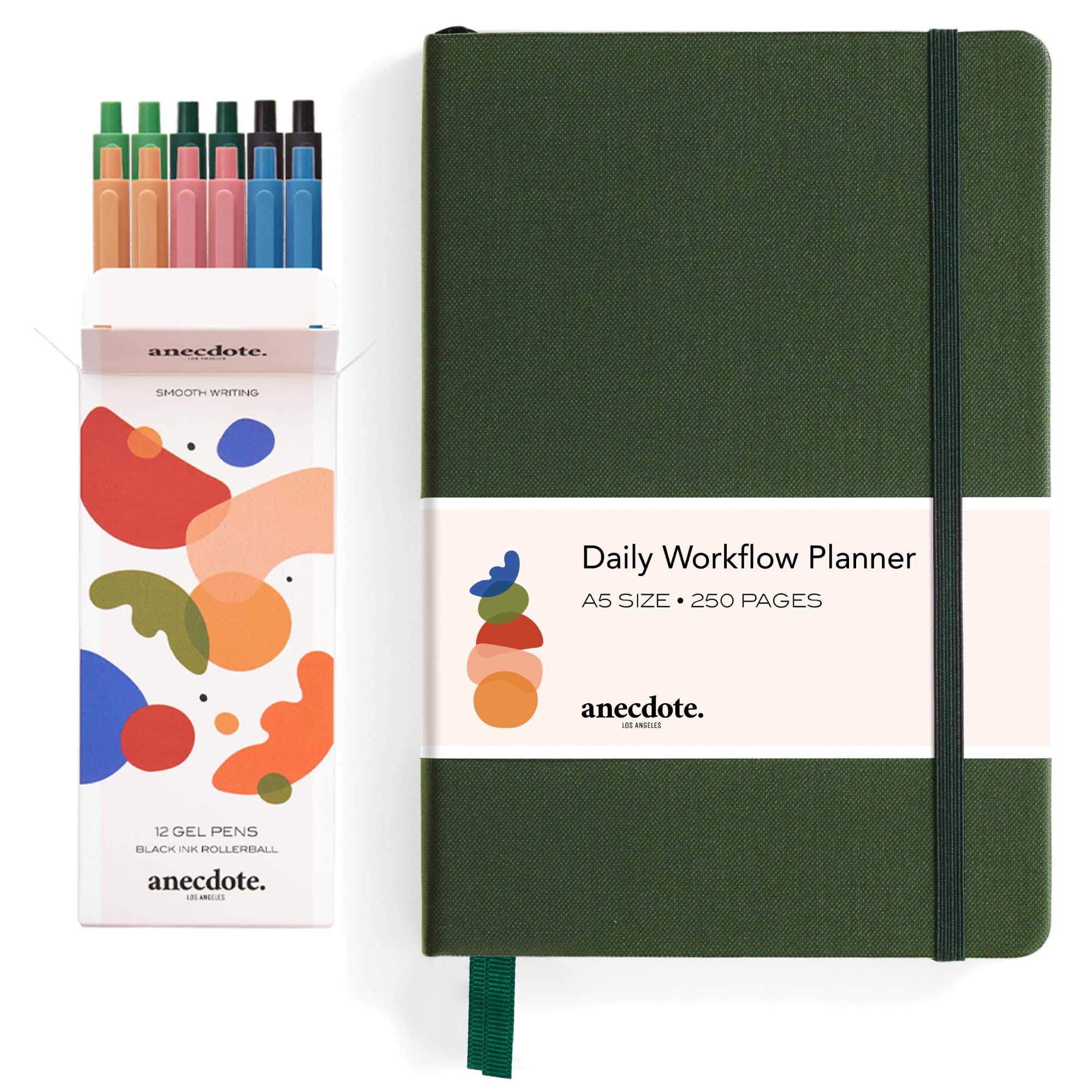 2025 Daily Planner & 12-Pack Black Retractable Gel Pens (0.5mm Fine Point) - Smooth Writing for Office, School & Journaling - Perfect Gift Set for Students & Professionals