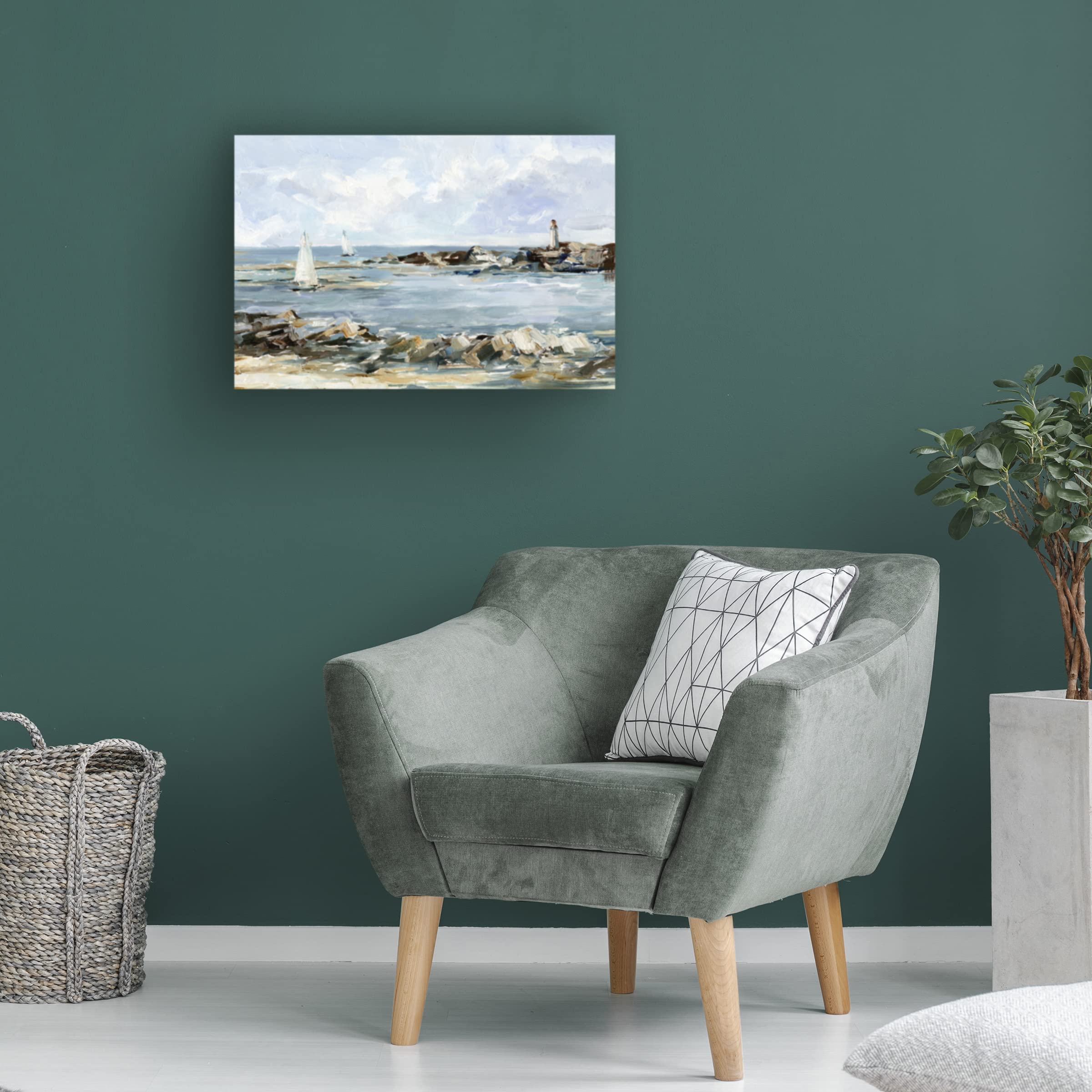 Trademark Fine Art 'Rocky Shore Coastline II' by Ethan Harper - Stretched Canvas Wall Art for Living Room, Bedroom & Office Decor - Coastal Landscape Painting for Beach House & Nautical Theme