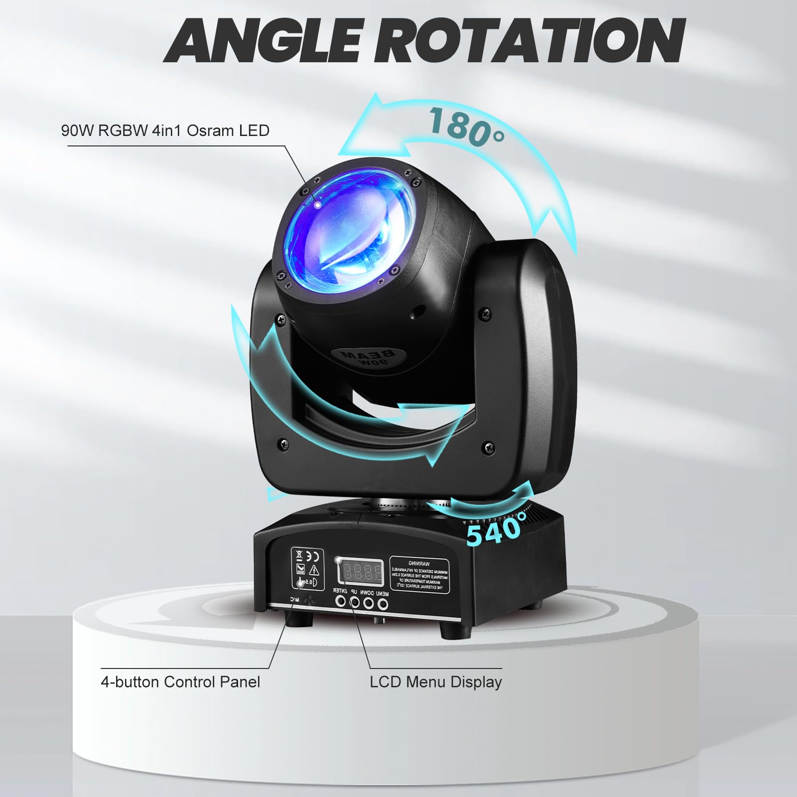 90W LED Moving Head DJ Lights - Mini Beam Stage Lights with Sound Activation, RGBW 4-in-1 Super Bright Spotlight & DMX Control - Perfect for Wedding, DJ Party, Club, Stage Lighting and Live Events