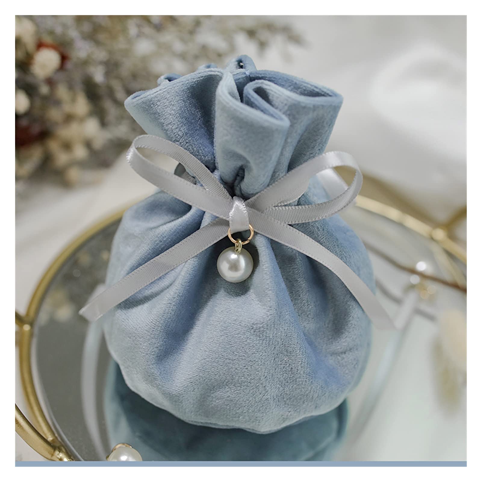 50pcs Elegant Pearl String Gift Bags - Christmas Birthday Party Favor Bags for Cookies, Candies & Small Gifts (Grey, 5pcs Set) - Perfect for Holiday Gifting, Baby Showers & Wedding Favors