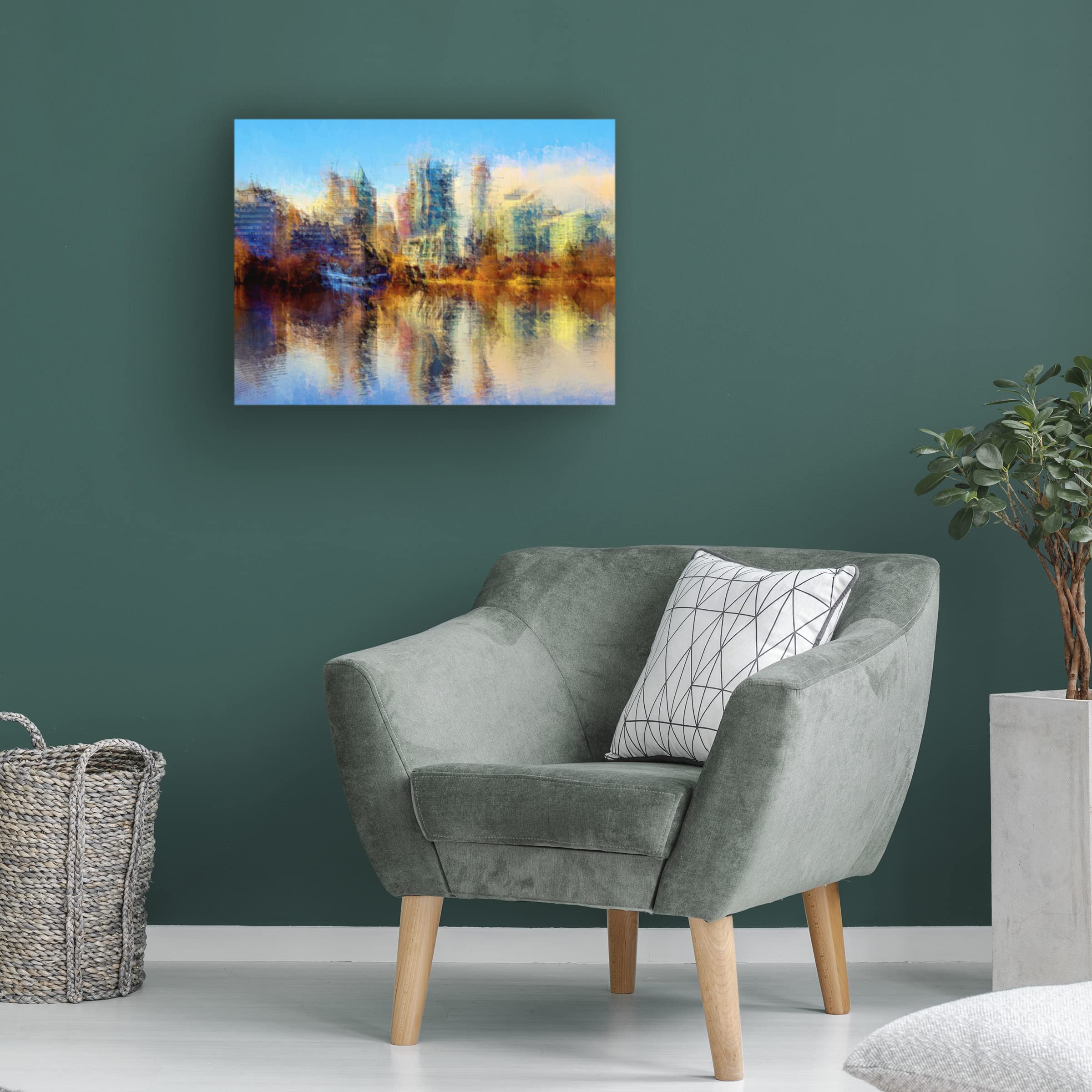 David Manlove 'Urban Lake View' Canvas Art Print - Modern Wall Decor for Living Room, Bedroom & Office - High-Quality Trademark Fine Art