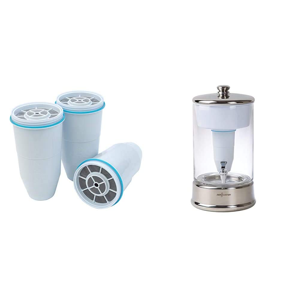 ZeroWater Official Replacement Filter 3-Pack & 40-Cup Glass Water Dispenser - Premium Water Filtration System for Home, Office, and RV Use