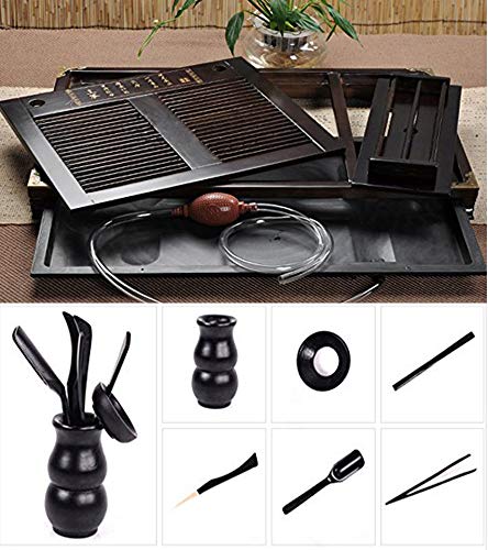 Premium Wooden Tea Tray with Ceramic Kung Fu Tea Set - Traditional Chinese Black Tea Service for Home, Office & Tea Ceremonies