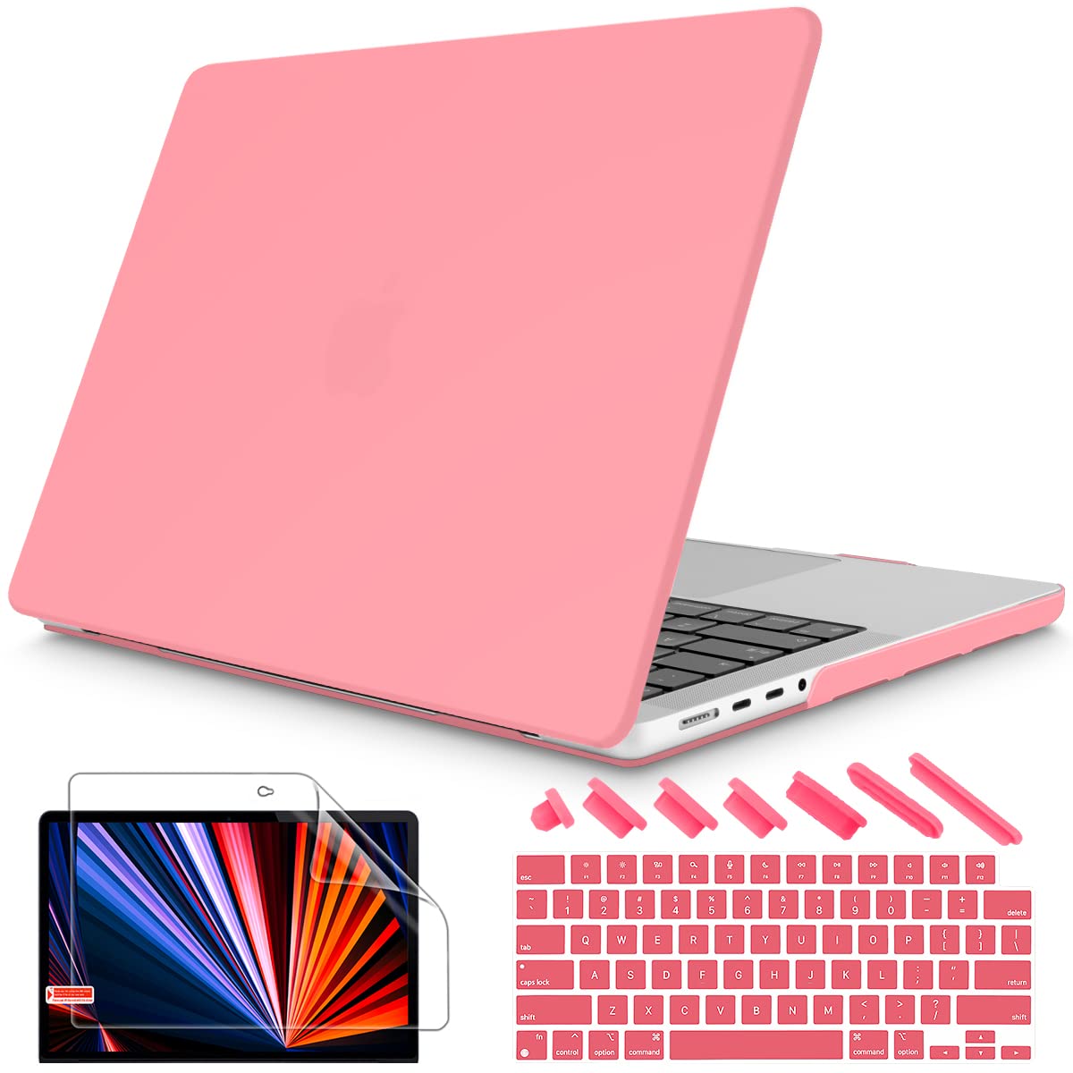 Frosted Plastic MacBook Pro 16-inch Case (2021-2022 A2485 Model) with Touch ID - Includes Keyboard Skin & Screen Protector for M1 Liquid Retina XDR Display - Cream Pink | Perfect for Office, Travel & Home Use